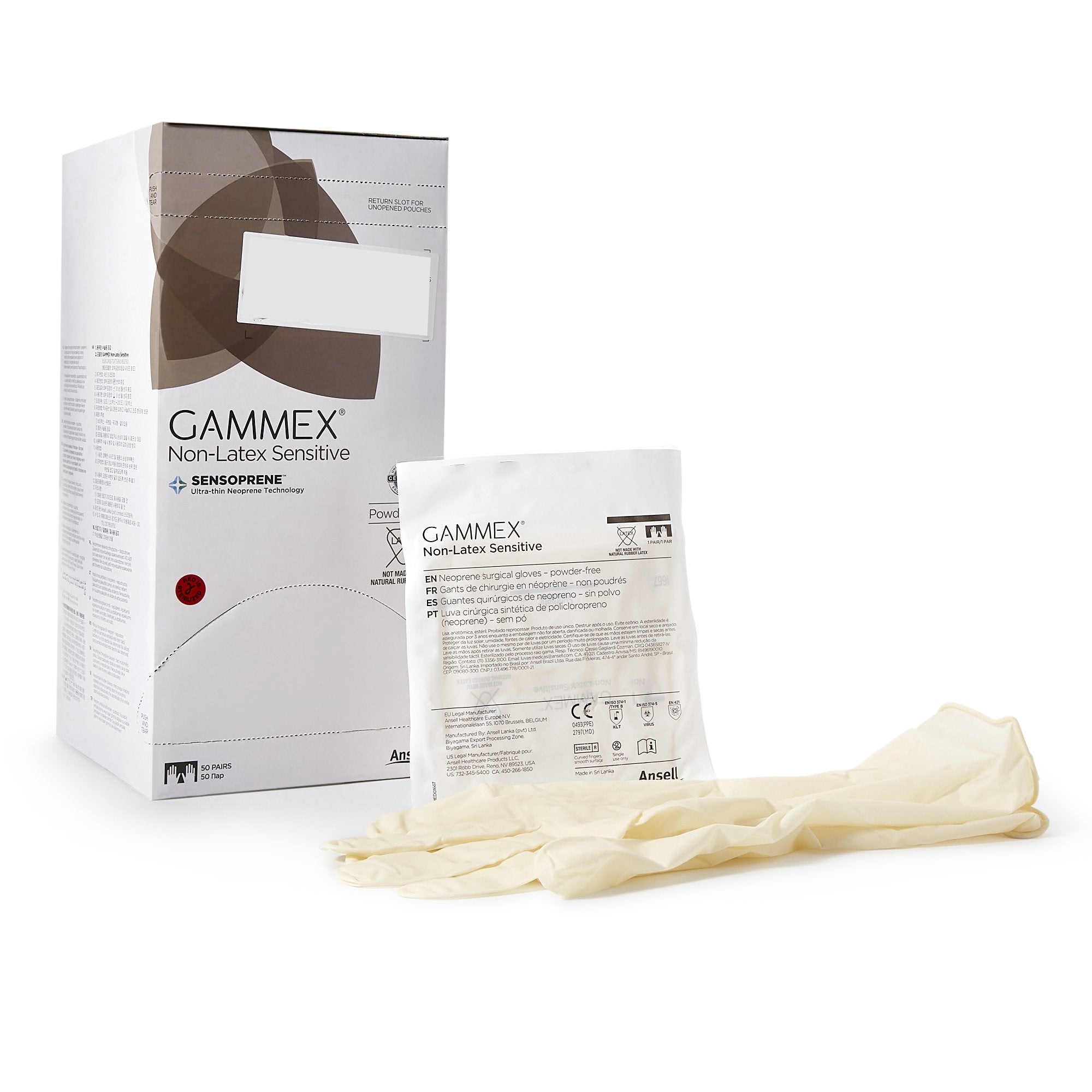 Surgical Glove GAMMEX Non-Latex Sensitive Size 8.5 Sterile Polychloroprene Standard Cuff Length Micro-Textured Cream Chemo Tested, Packaging Type- Box