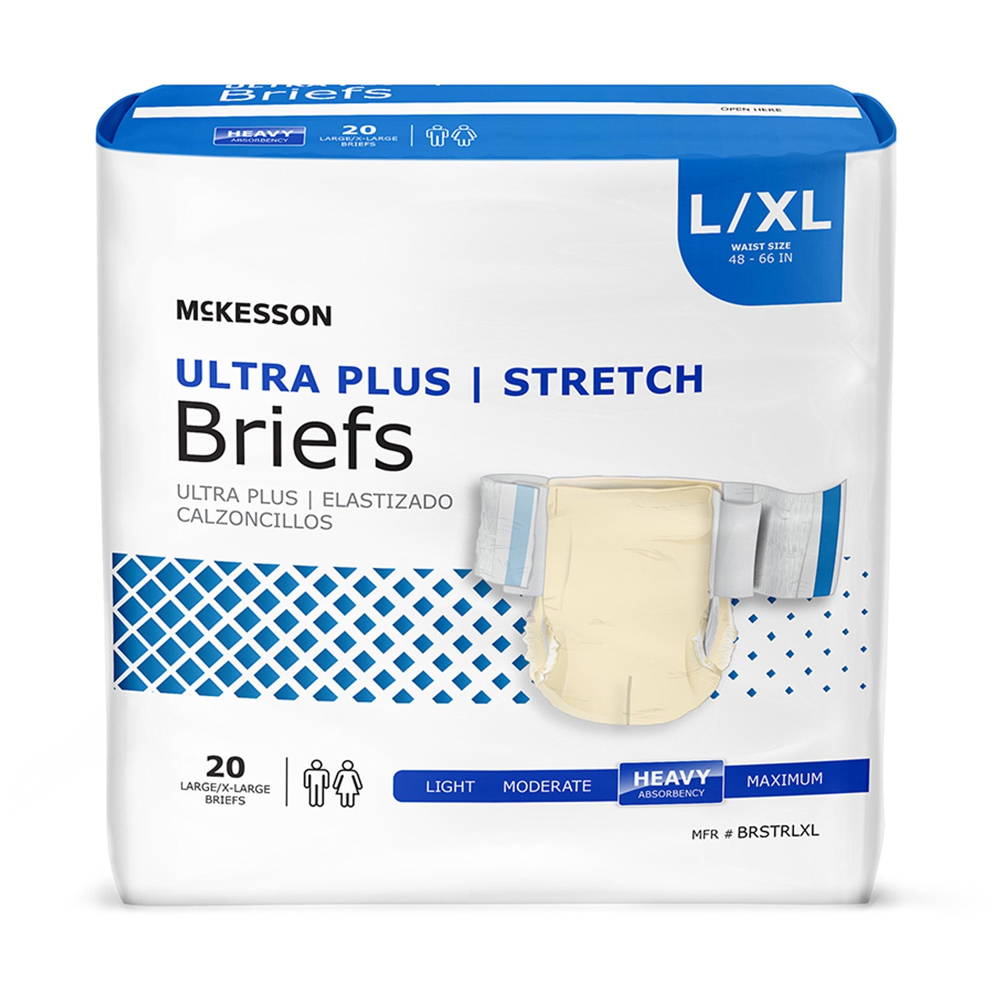 Unisex Adult Incontinence Brief McKesson Ultra Plus Stretch Large / X-Large Disposable Heavy Absorbency, Packaging Type- Case