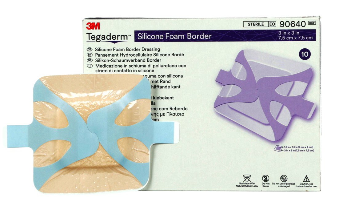 Foam Dressing 3M Tegaderm 3 X 3 Inch With Border Film Backing Silicone Adhesive Square Sterile