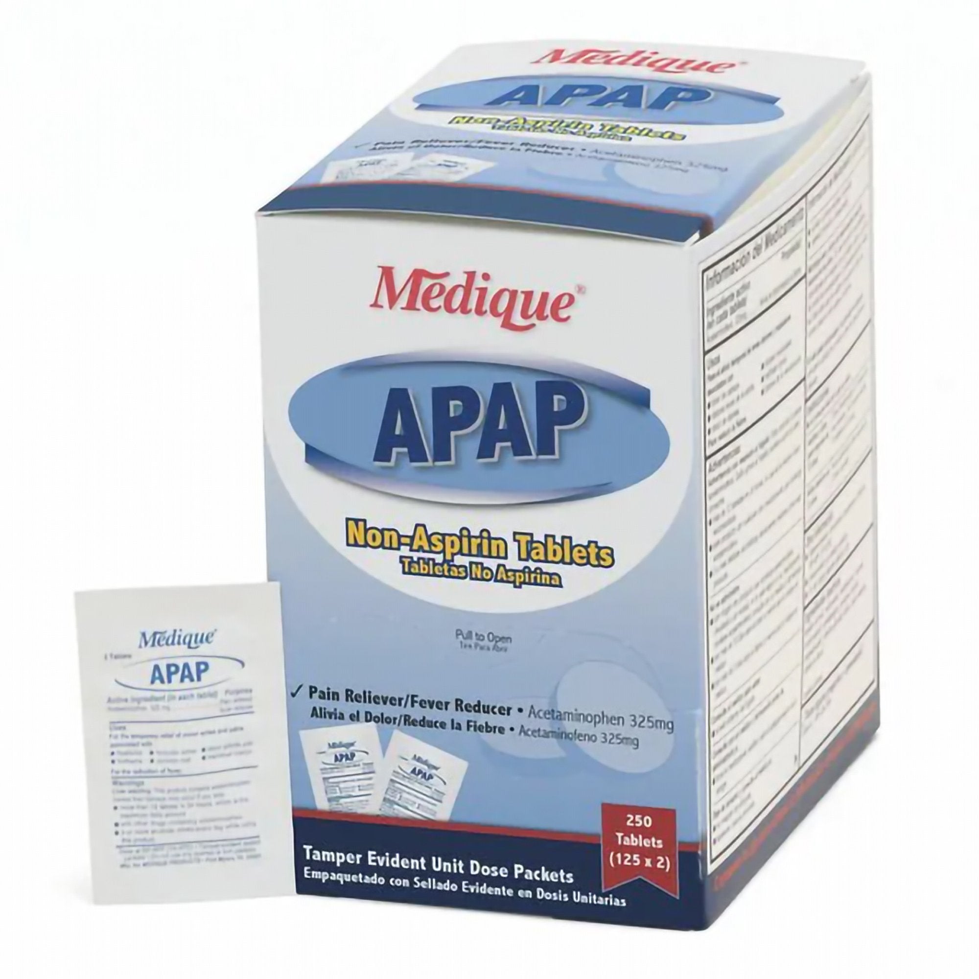 Pain Relief Medique 325 mg Strength Acetaminophen Tablet 250 per Box, Packaging Type- Box