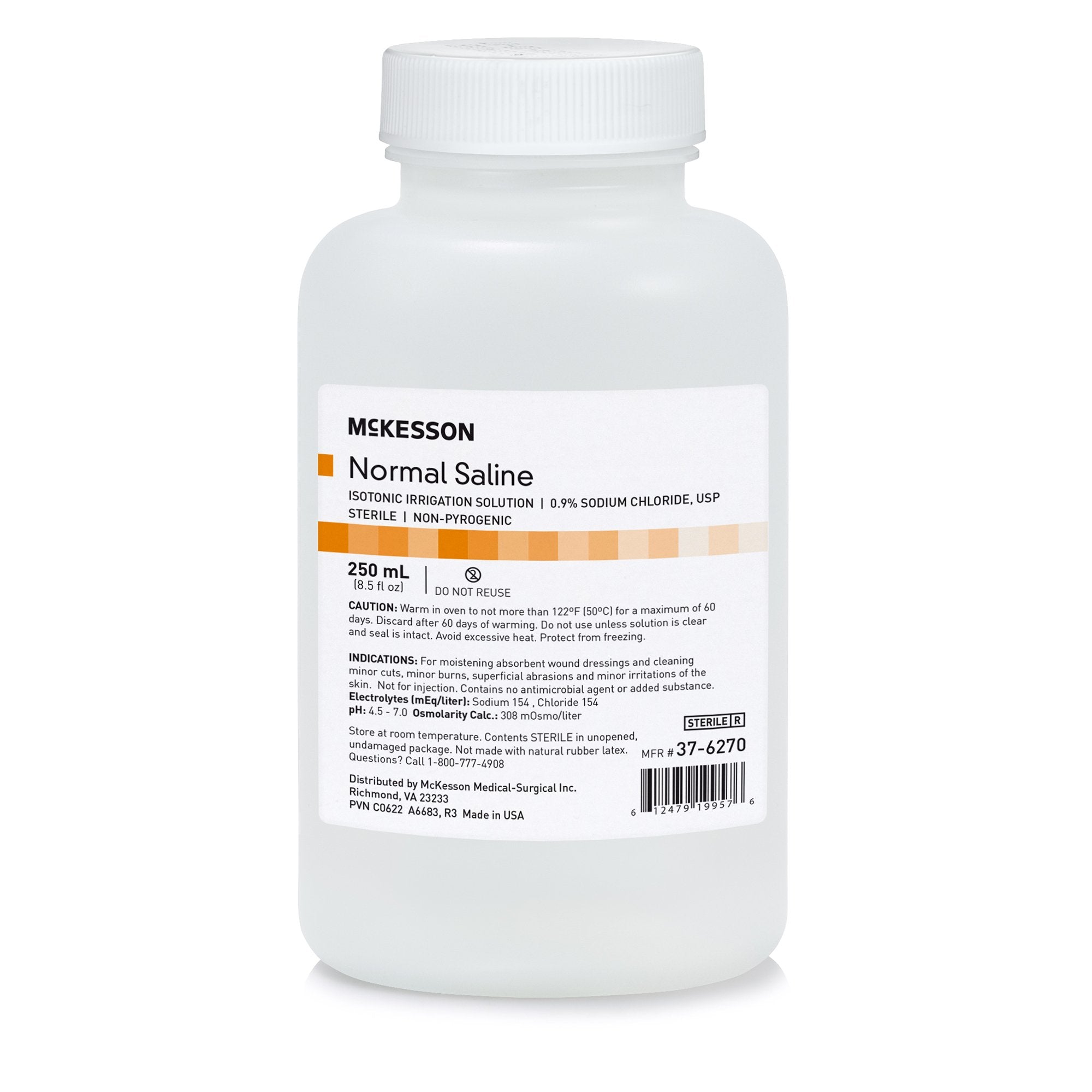 Irrigation Solution - OTC McKesson 0.9% Sodium Chloride Not for Injection Bottle, Screw Top 250 mL, Packaging Type- Case