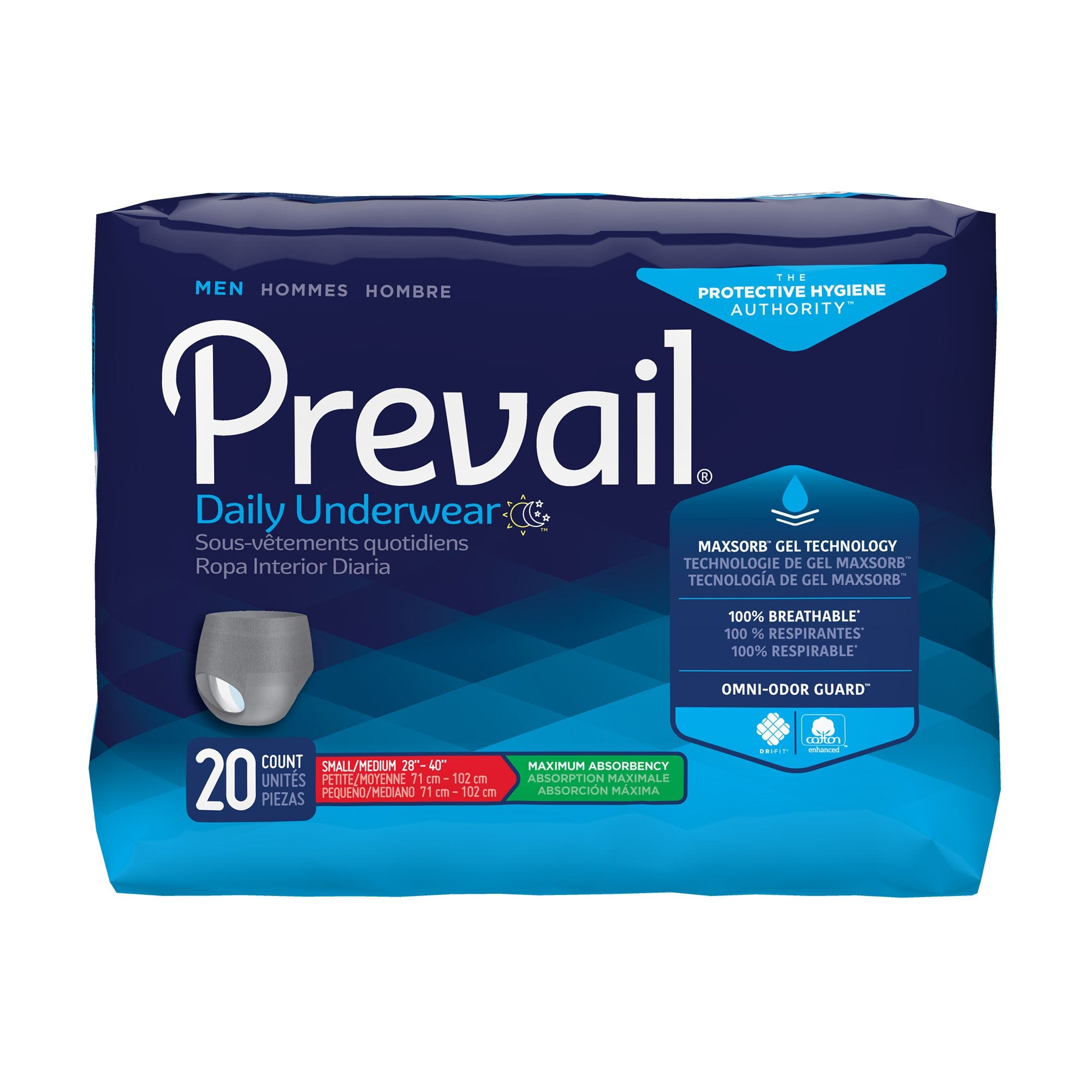 Male Adult Absorbent Underwear Prevail Daily Underwear Pull On with Tear Away Seams Small / Medium Disposable Heavy Absorbency, Packaging Type- Case