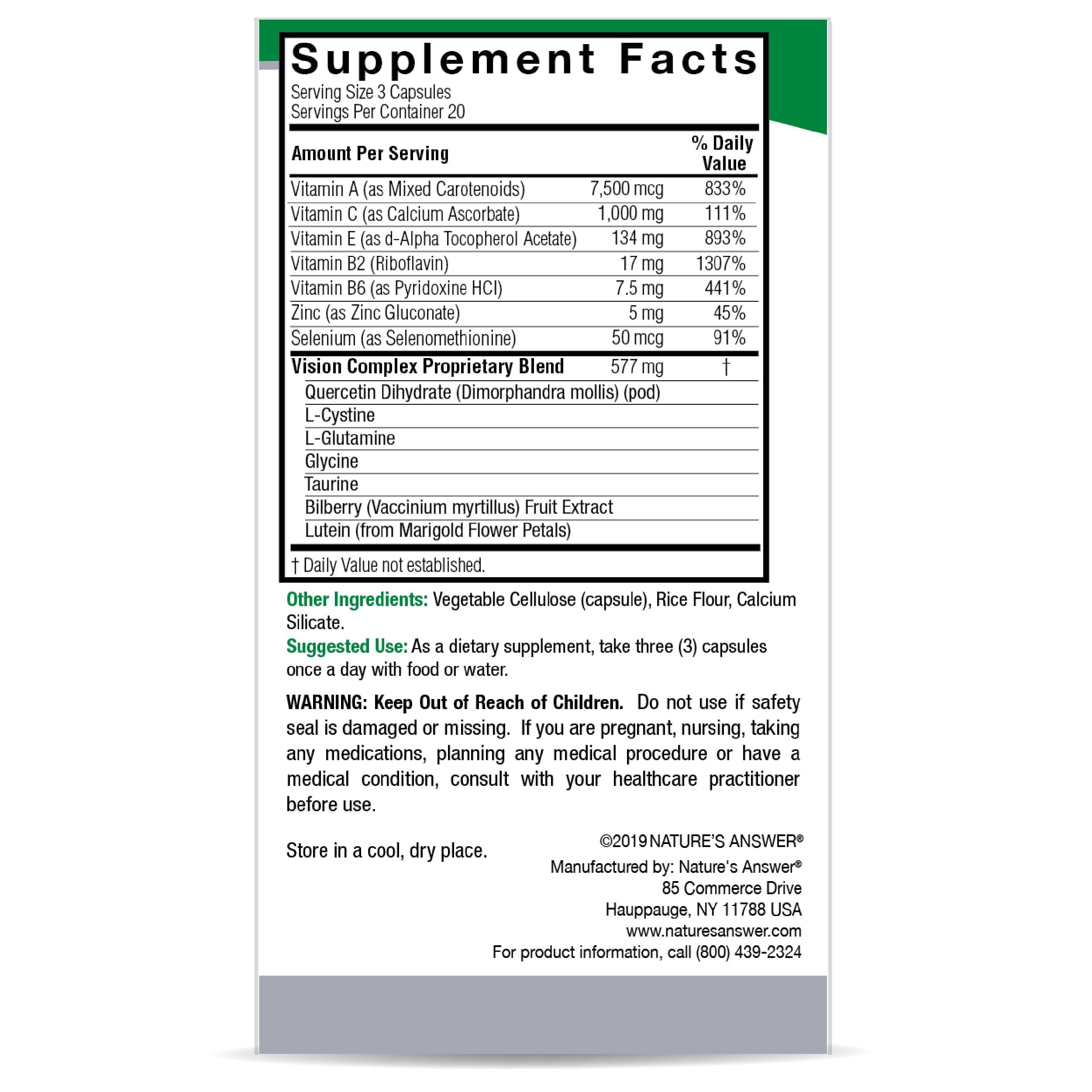 natures answer bilberry vision complex plus lutein 60 vegetarian capsules