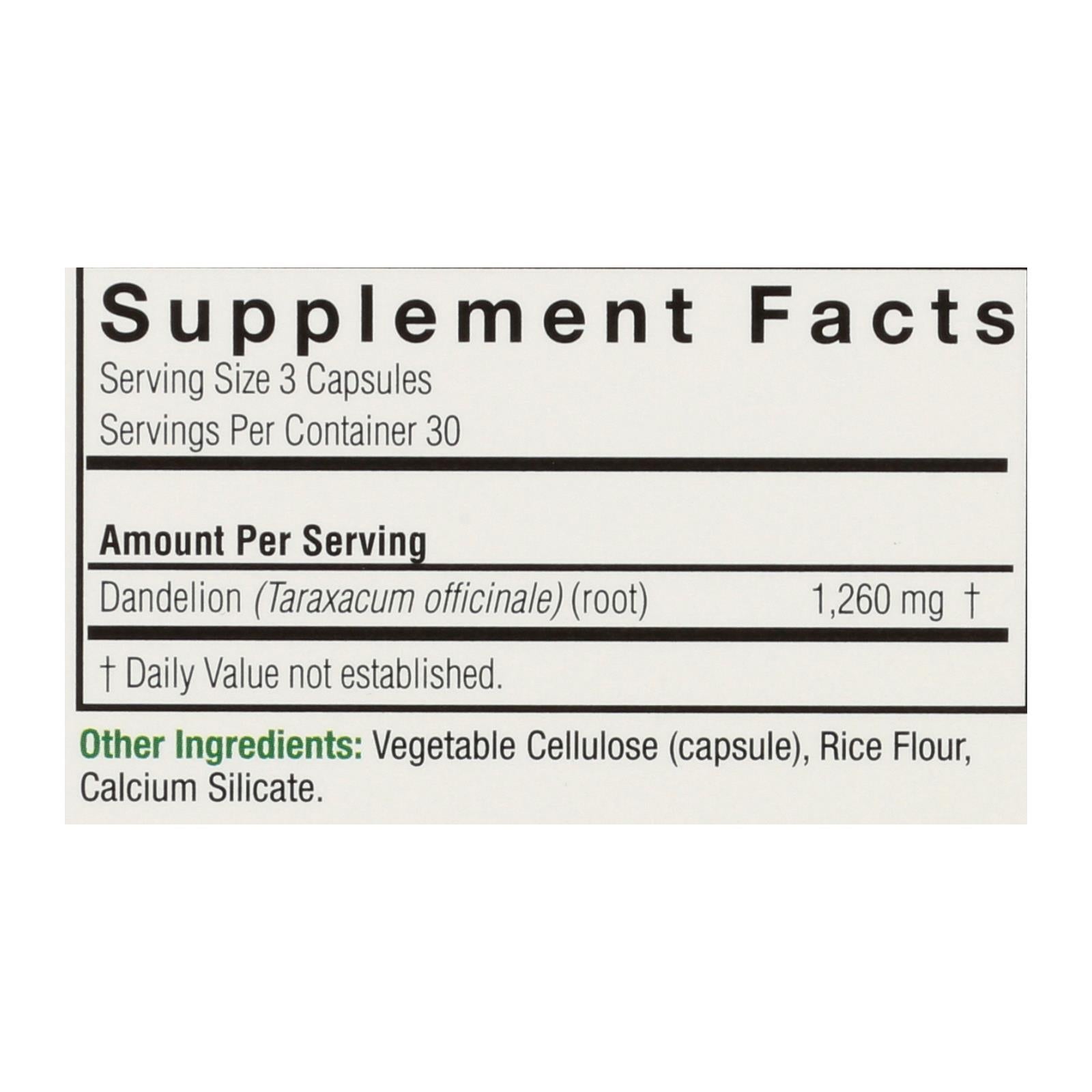 natures answer dandelion root 90 vegetarian capsules