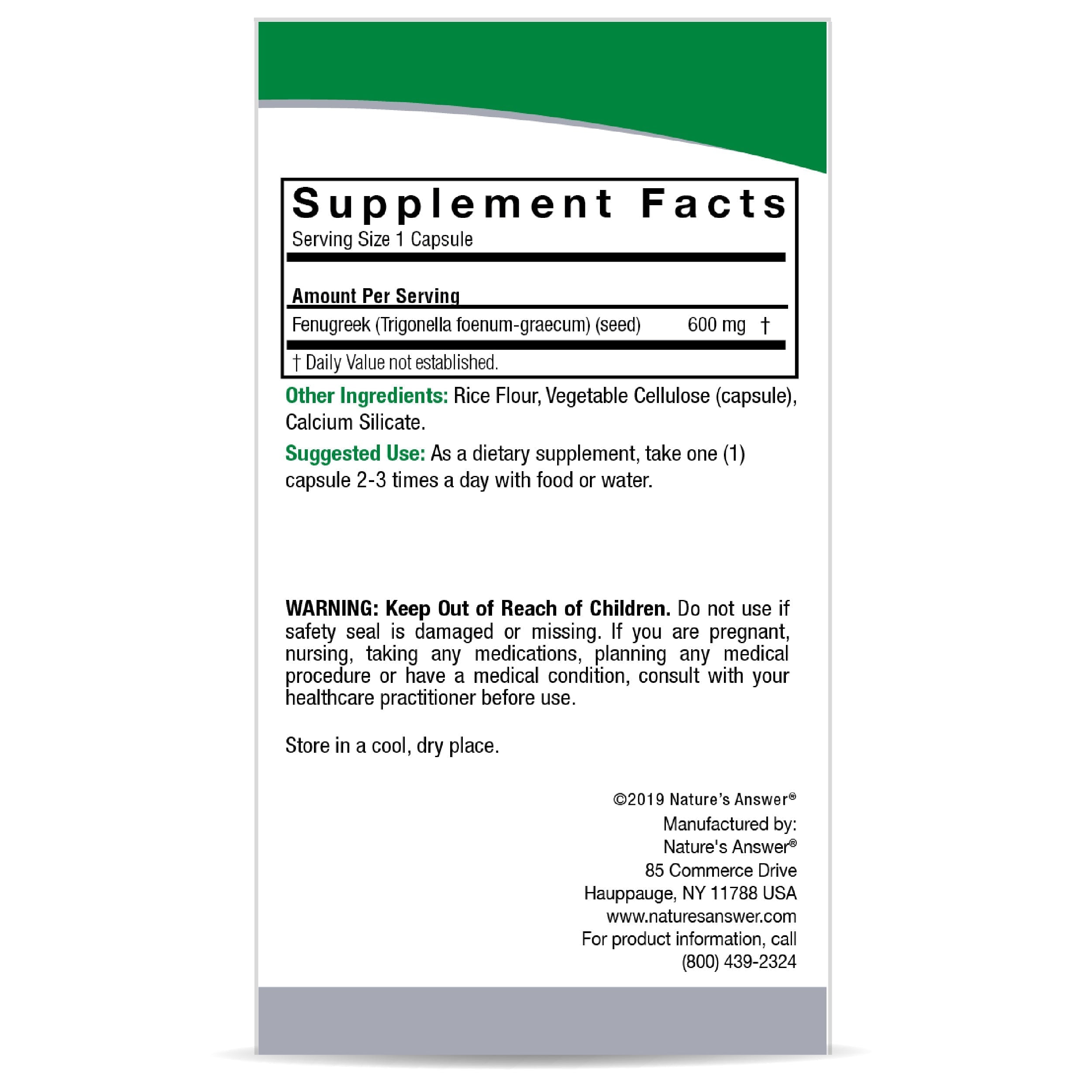 natures answer fenugreek seed 90 vegetarian capsules