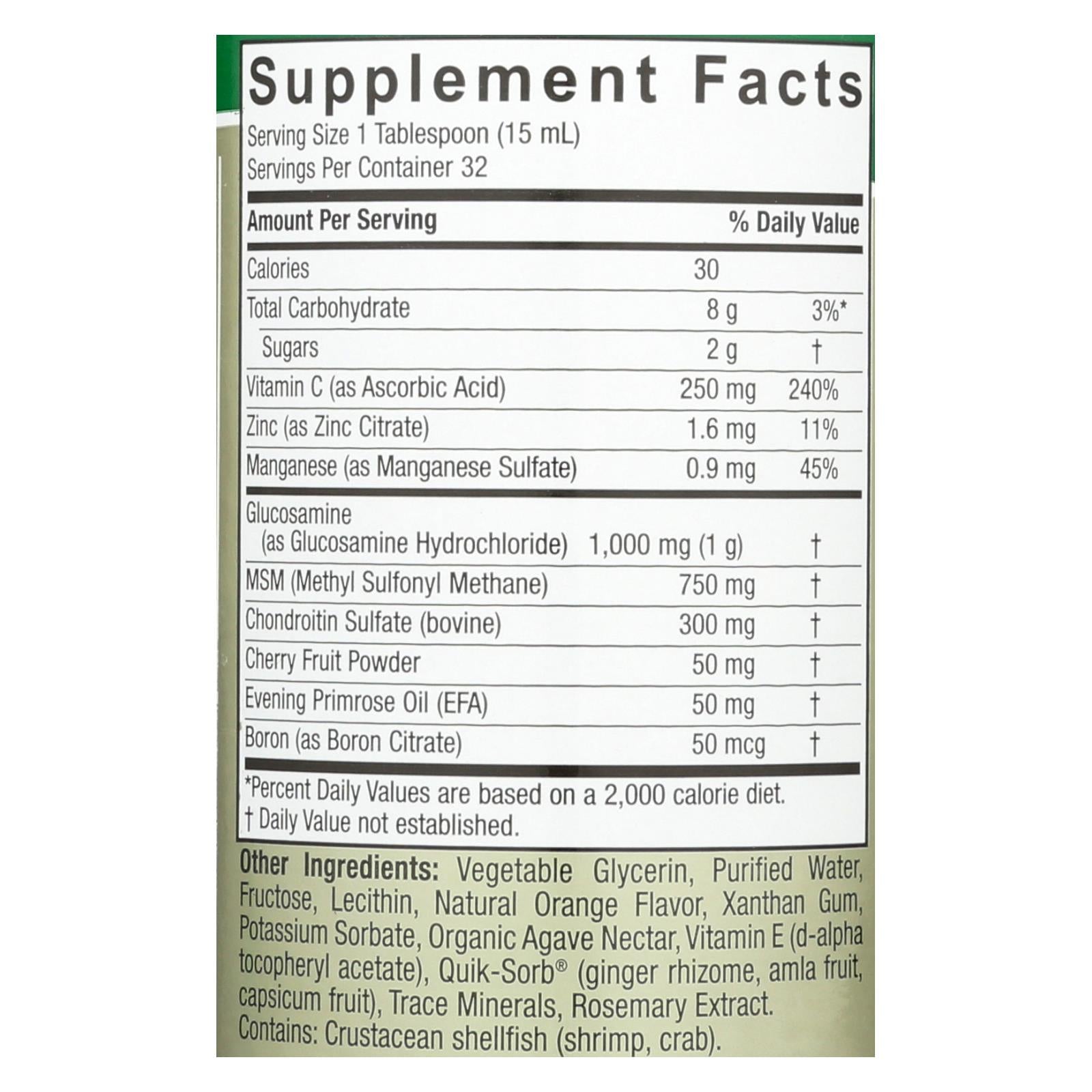 natures answer liquid glucosamine and chondroitin with msm natural orange 16 fl oz