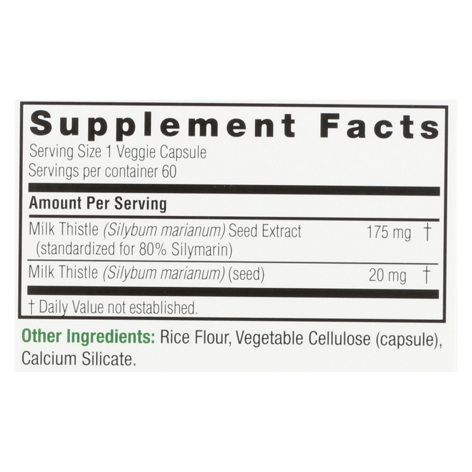natures answer milk thistle seed extract 60 vegetarian capsules