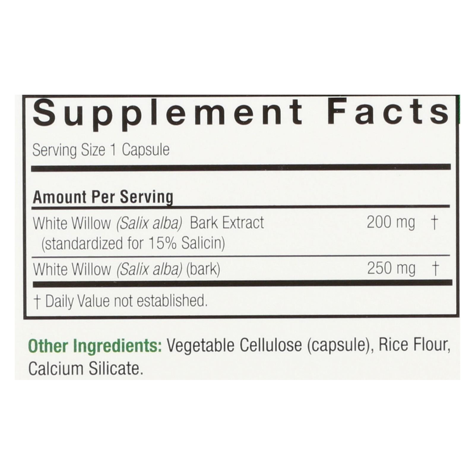 natures answer white willow bark standardized 60 vcaps
