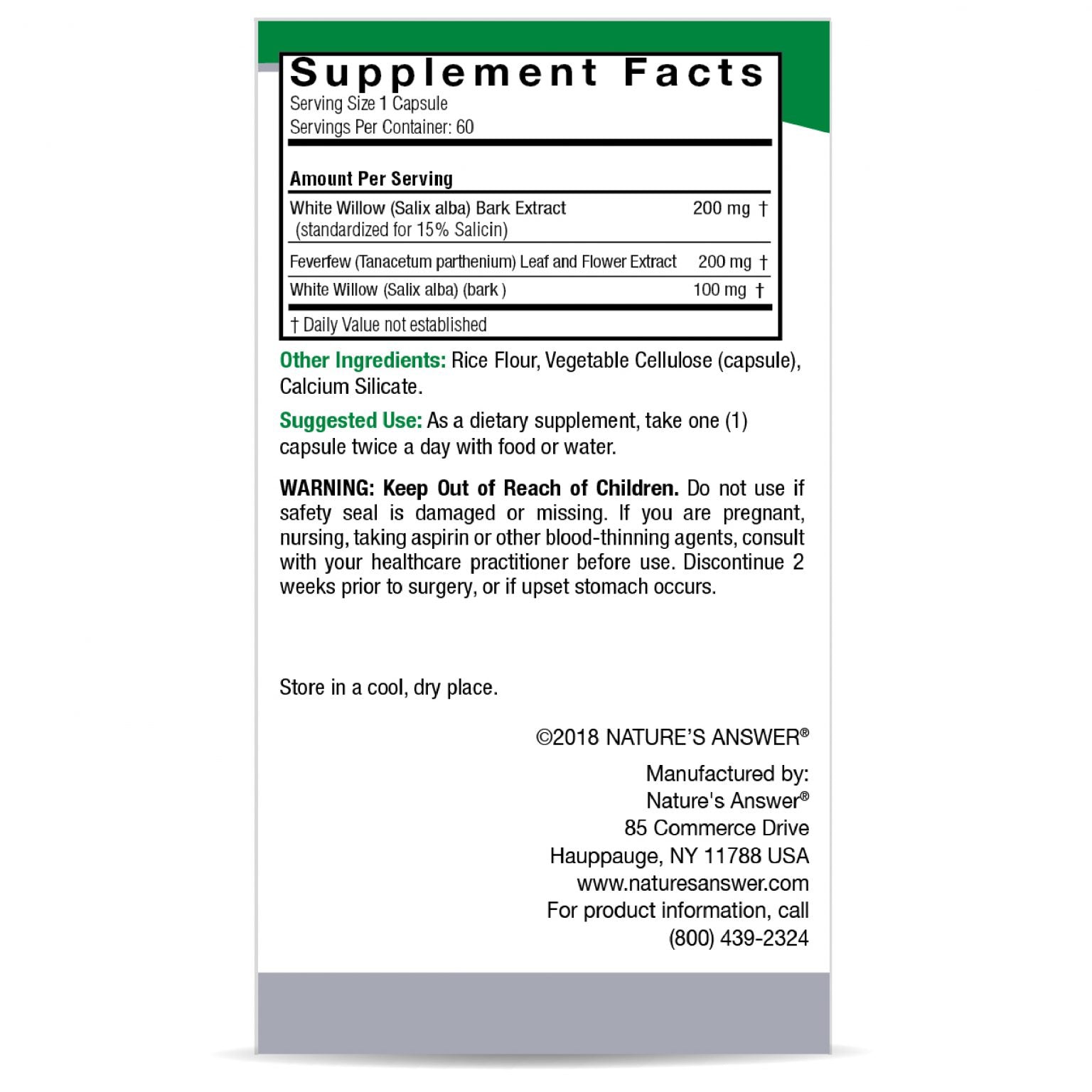 natures answer white willow with feverfew 60 vcaps