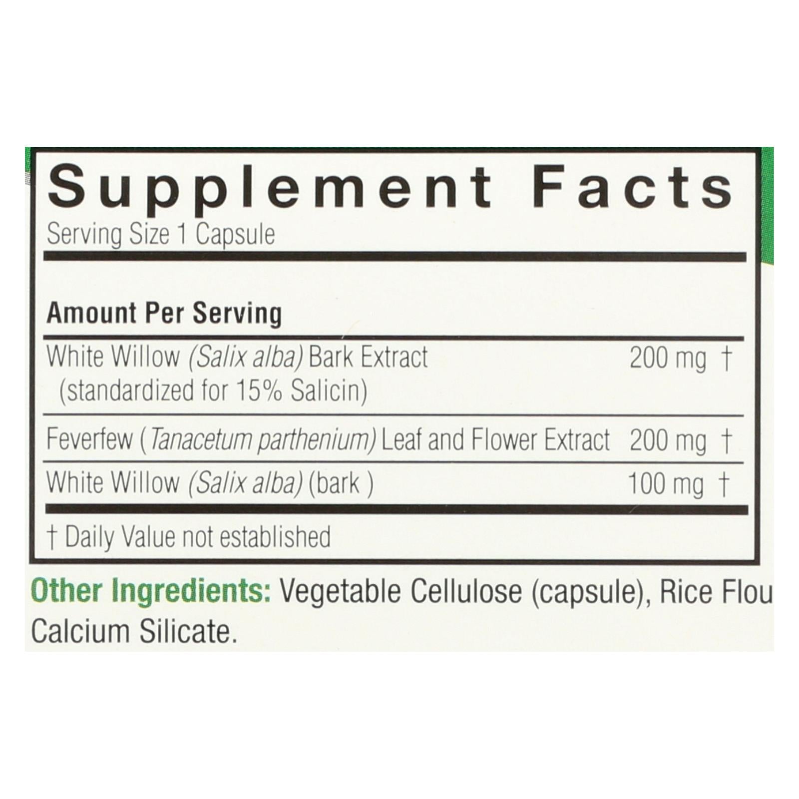 natures answer white willow with feverfew 60 vcaps