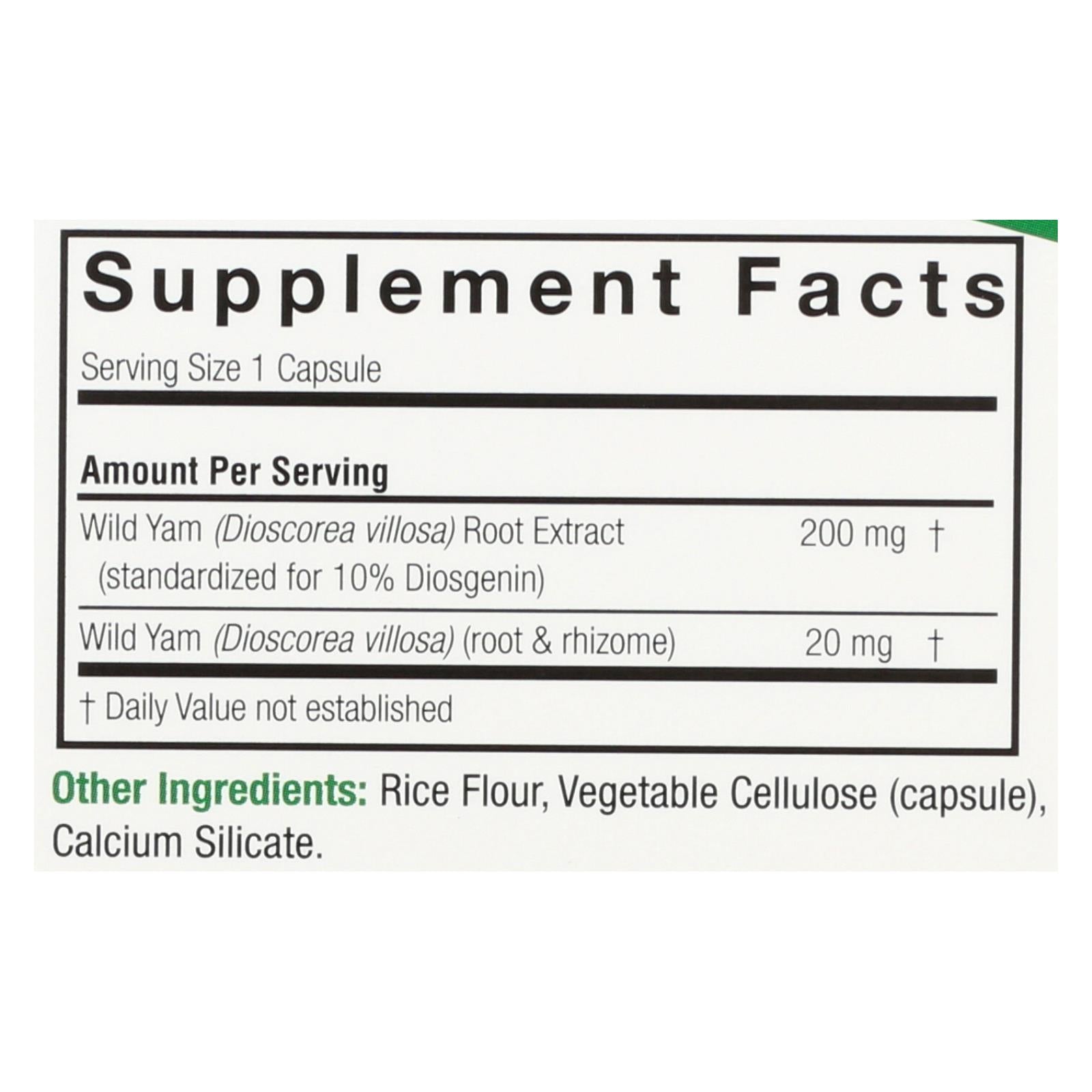 natures answer wild yam root extract 60 vegetarian capsules