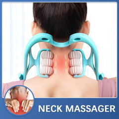 Neck Massager Therapy Neck and Shoulder Dual Trigger Point Roller Self Massage Tool Relieve Hand Pressure Deep Pressure Massage