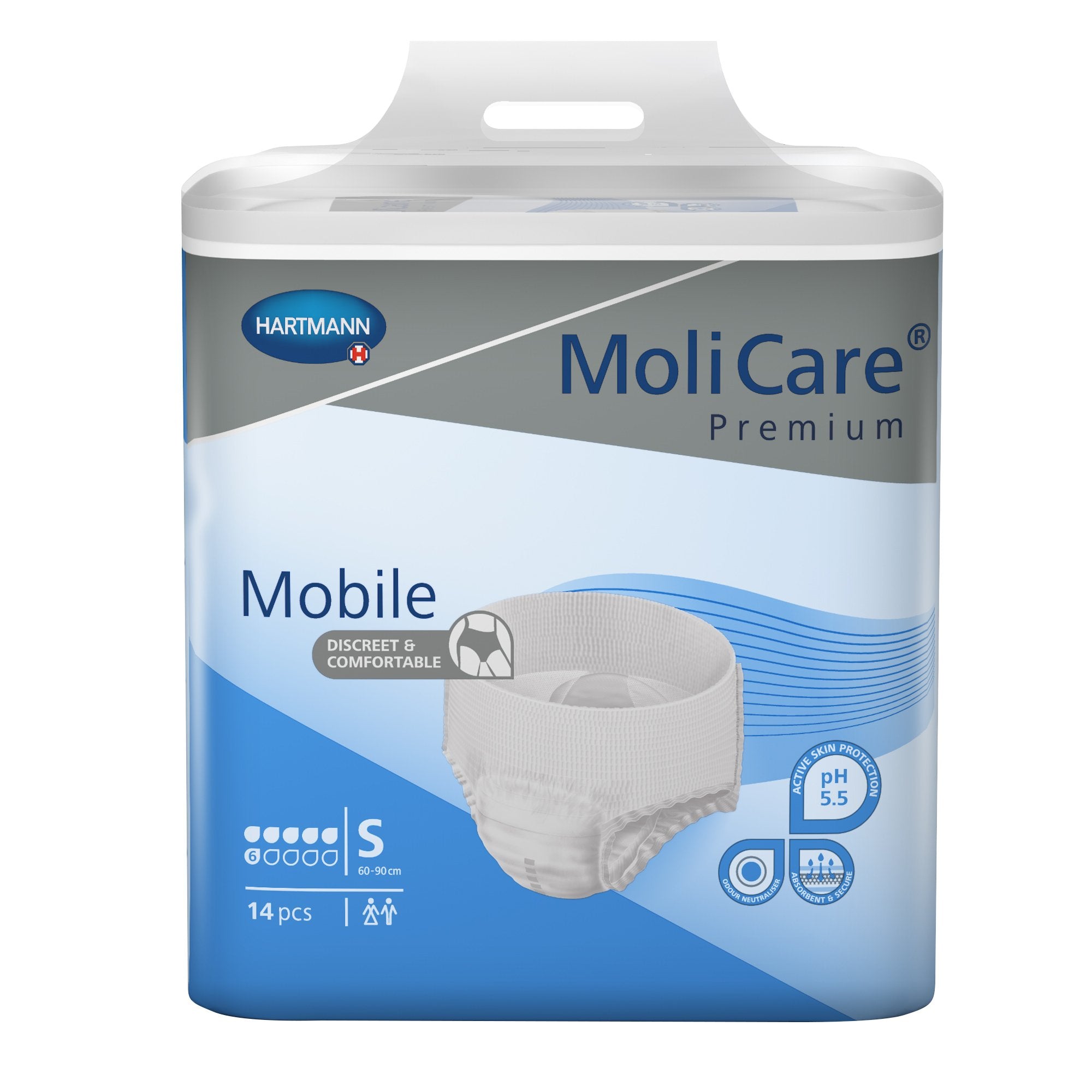 Unisex Adult Absorbent Underwear MoliCare Premium Mobile 6D Pull On with Tear Away Seams Small Disposable Moderate Absorbency, Packaging Type- Case