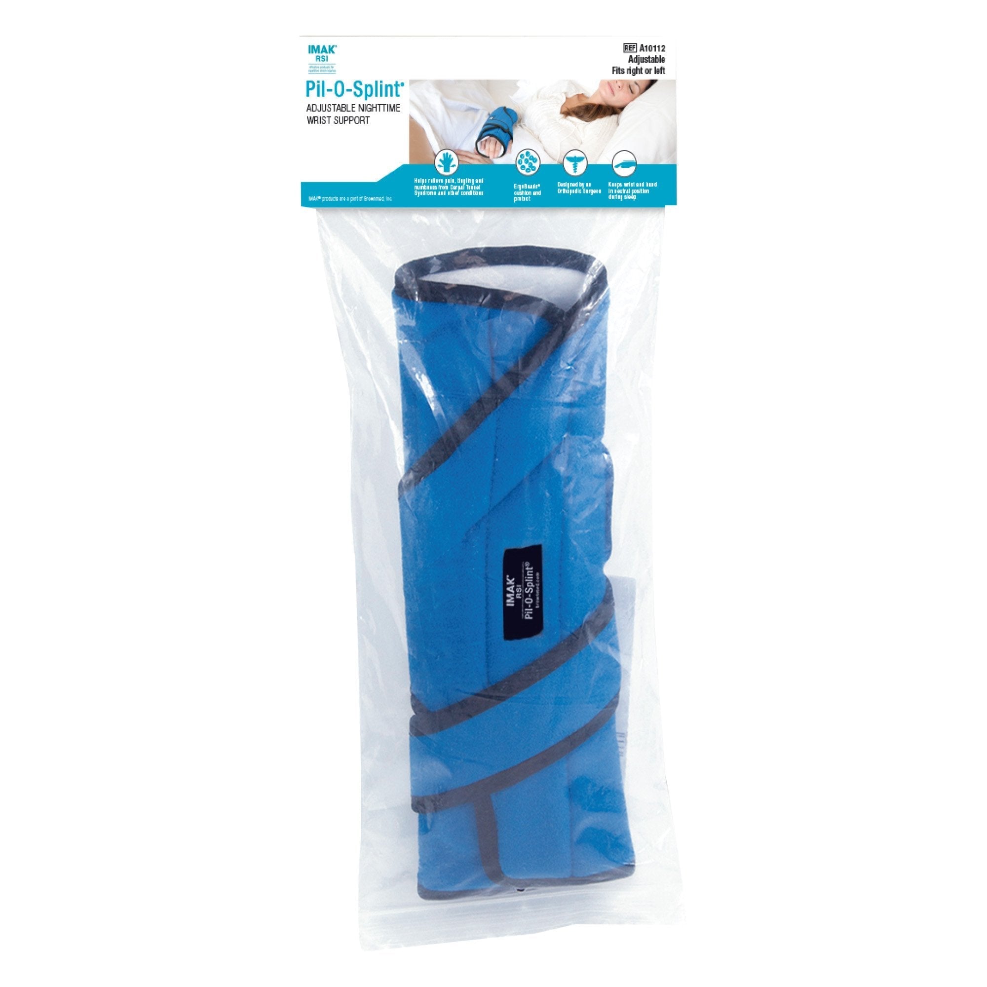 Night Wrist Brace IMAK RSI Adjustable Pil O Splint ergoBeads / Foam / Polyflannel Left or Right Hand Black / Blue One Size Fits Most