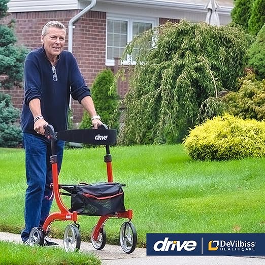 nitro dual function transport wheelchair and rollator rolling walker combo with hand activated brakes and back support red