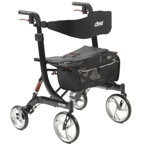 Drive Medical Aluminium Rollator For Seniors and Elders, Wheel size 10 inch With 36 to 41 Inch Handle Height,  Weight Capacity 450lbs Black Color , Foldable, 10266HD-BK