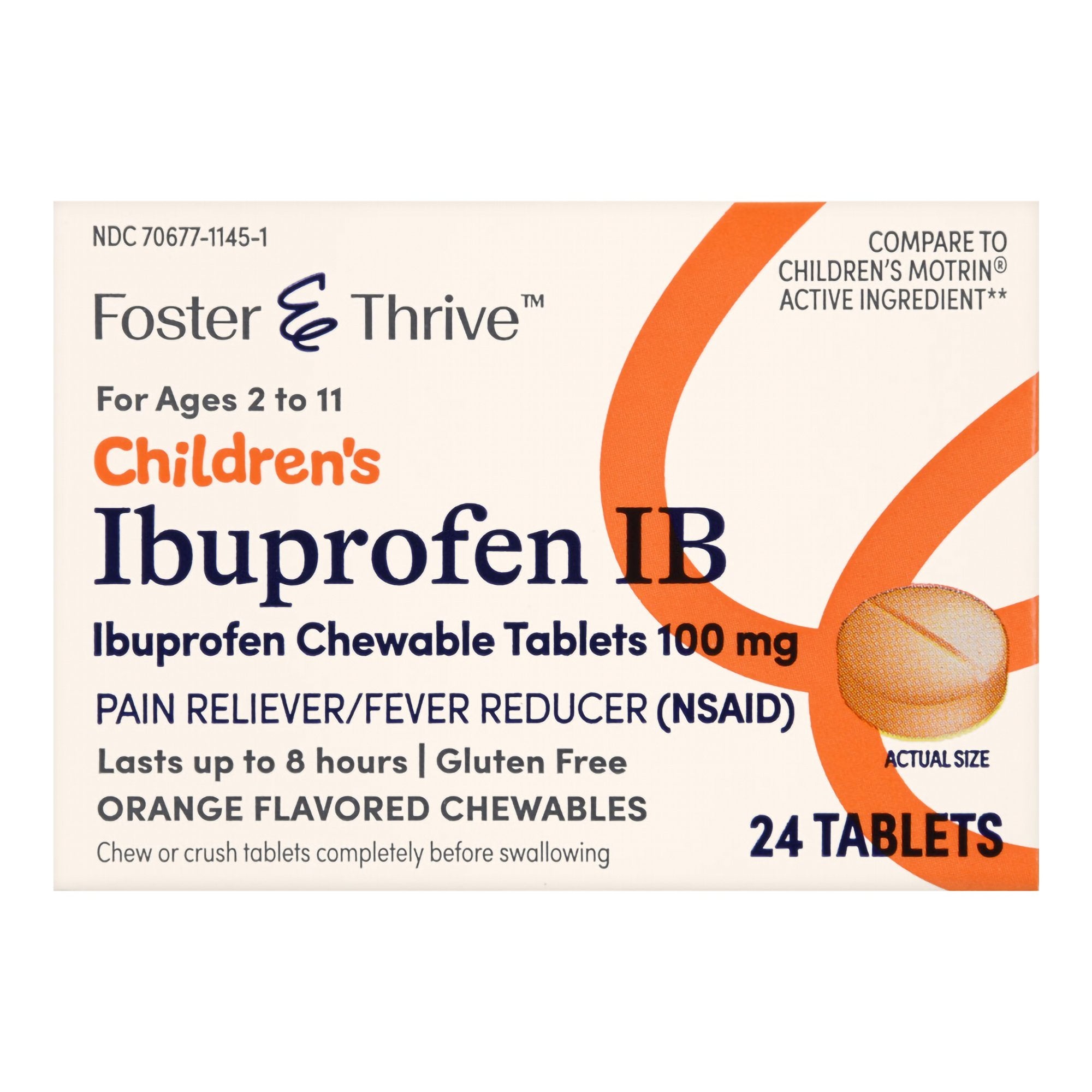 Children's Pain Relief Foster & Thrive 100 mg Strength Ibuprofen Tablet 24 per Bottle, Packaging Type- Each