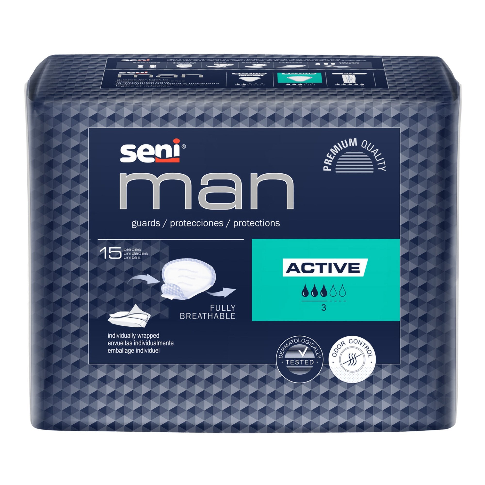 Bladder Control Pad Seni Man Active 8-9/10 X 10-3/5 Inch Moderate Absorbency Super Absorbent Core One Size Fits Most, Packaging Type- Case