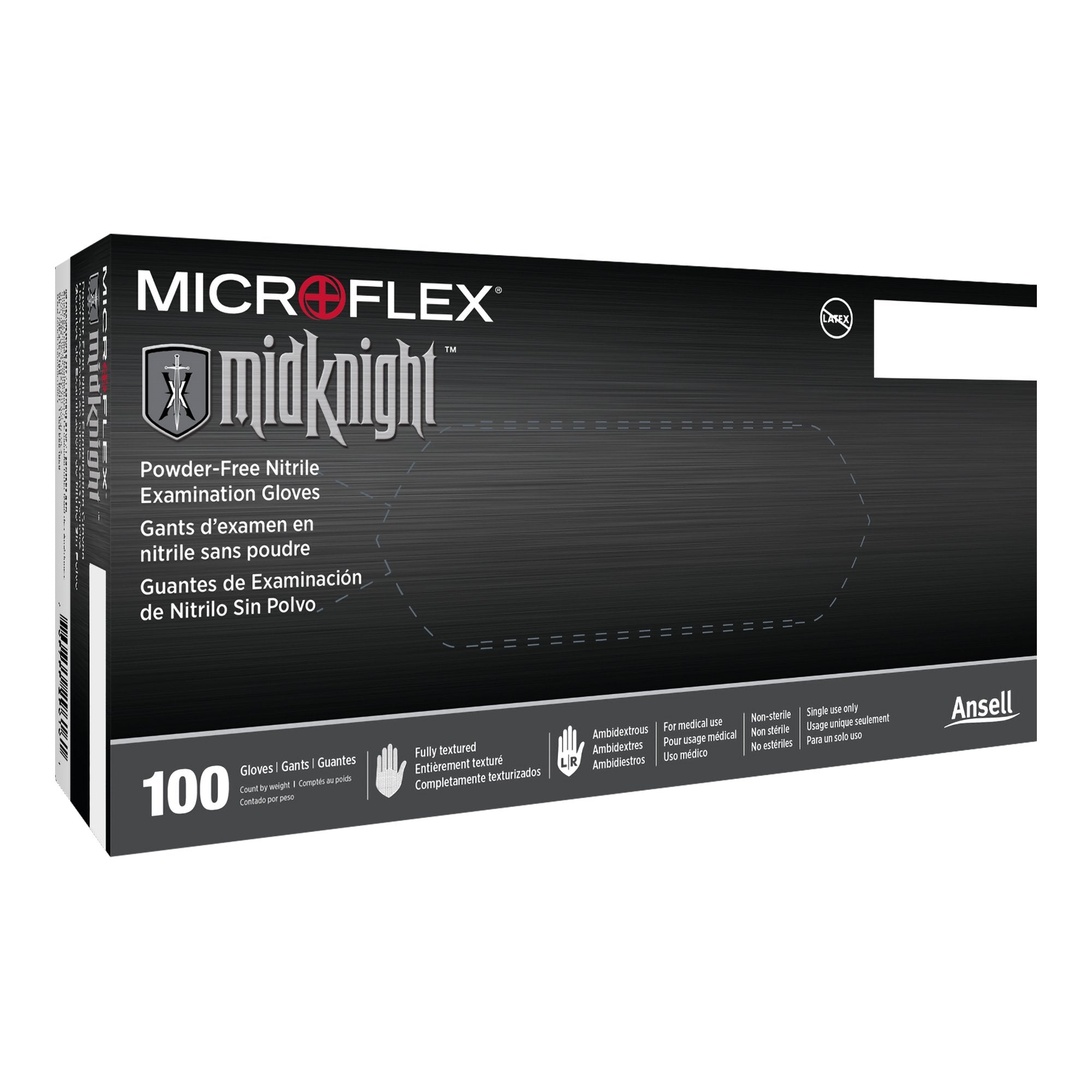 Exam Glove MICROFLEX MidKnight Large NonSterile Nitrile Standard Cuff Length Fully Textured Black Fentanyl Tested, Packaging Type- Box