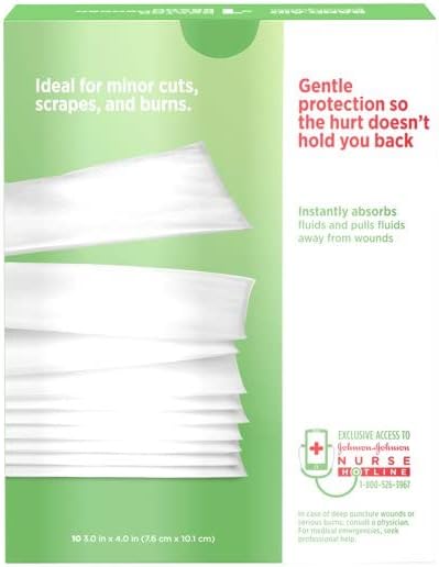 non adherent dressing band aid hurt free 3 x 4 inch sterile 10 per pack
