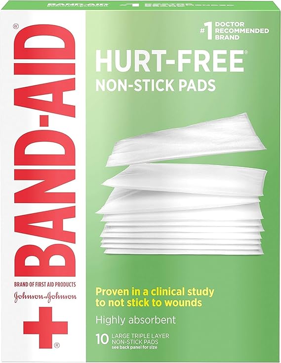 Non Adherent Dressing Band Aid Hurt Free 3 X 4 Inch Sterile 10 per Pack