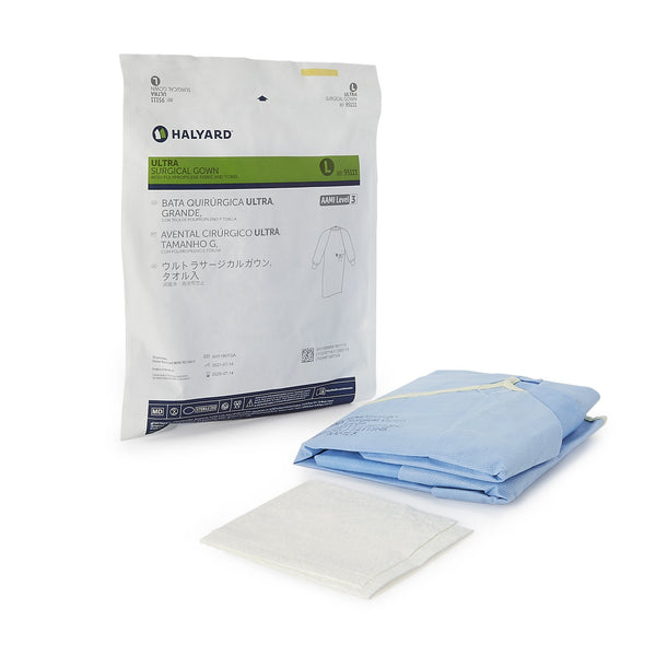 Non Reinforced Surgical Gown with Towel ULTRA Large Blue Sterile AAMI Level 3 Disposable