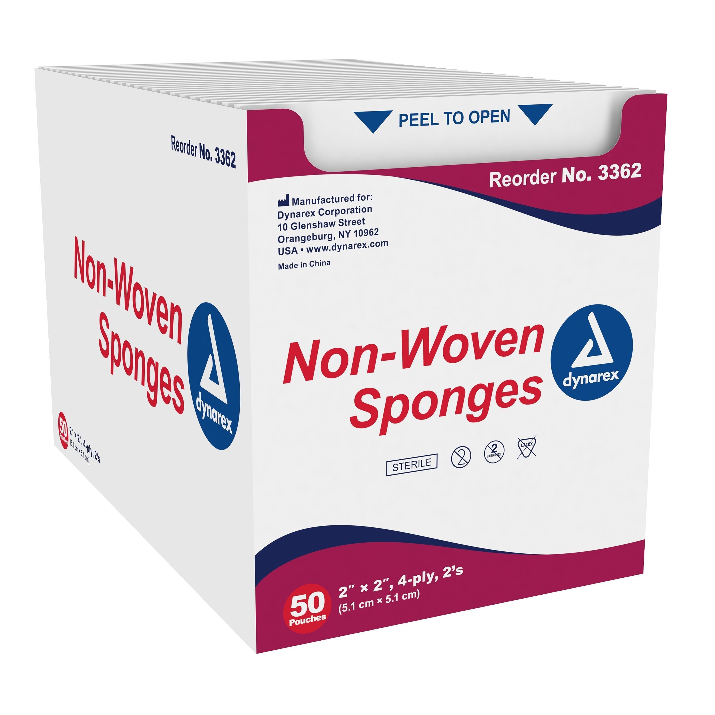 Nonwoven Sponge Dynarex 2 X 2 Inch 4 Ply Sterile 2 per Pack