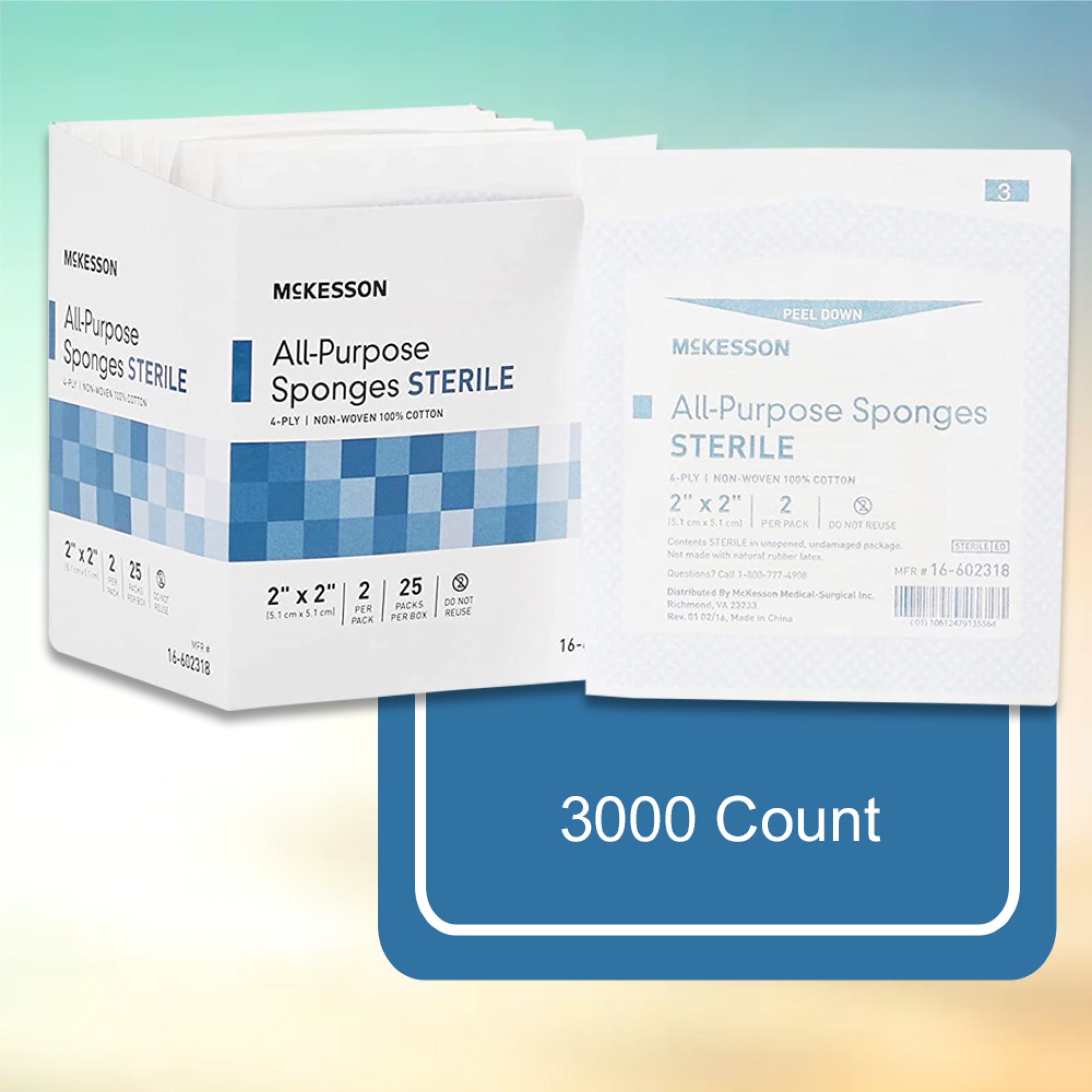 nonwoven sponge mckesson 2 x 2 inch 4 ply sterile 2 per pack