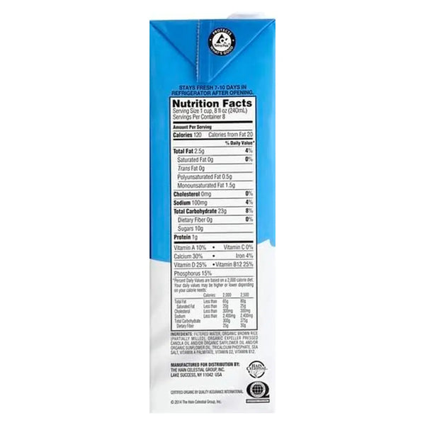 Rice Dream Original Rice Drink - Enriched Organic - Case Of 8 - 64 Fl Oz.