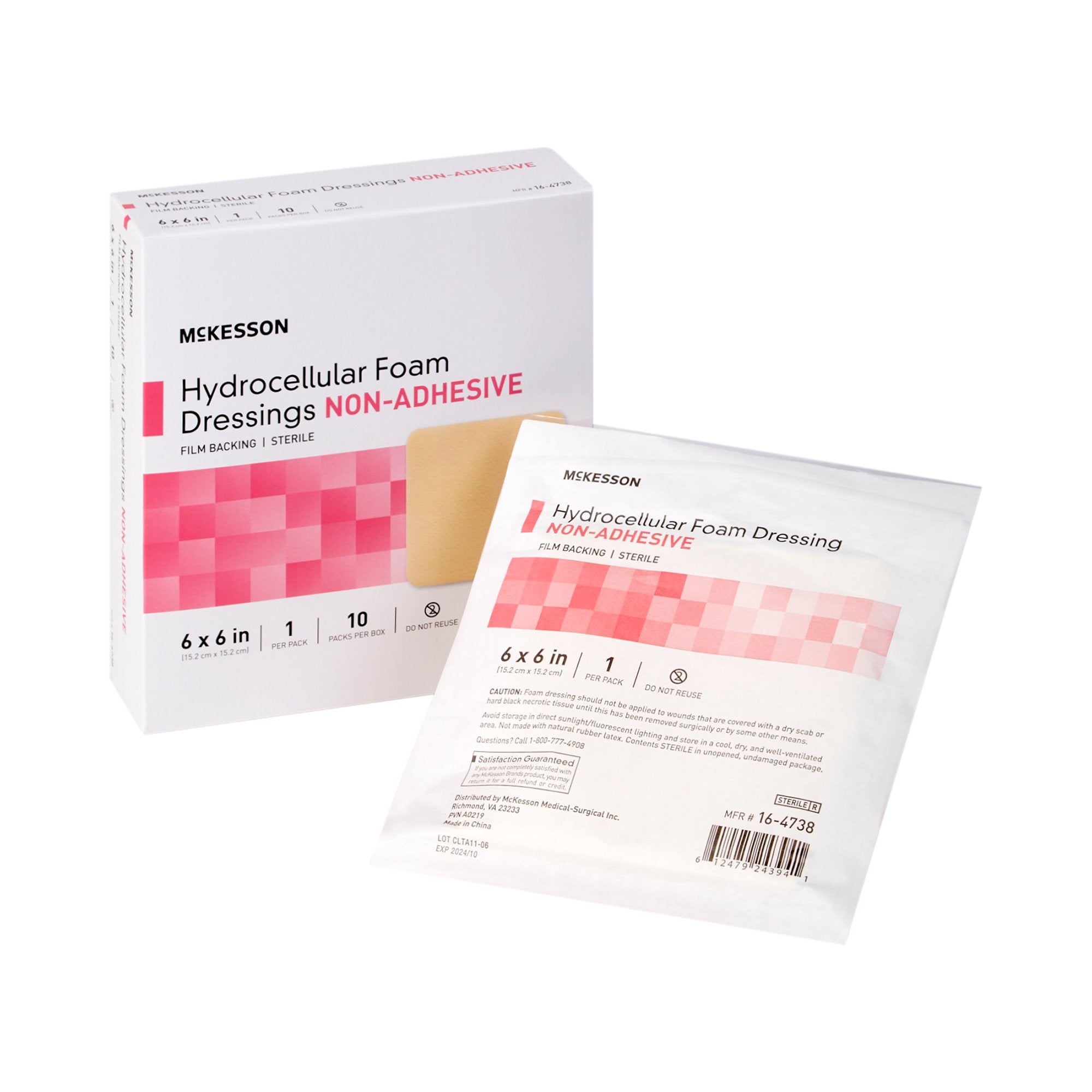 Foam Dressing McKesson 6 X 6 Inch Without Border Film Backing Nonadhesive Square Sterile, Packaging Type- Case