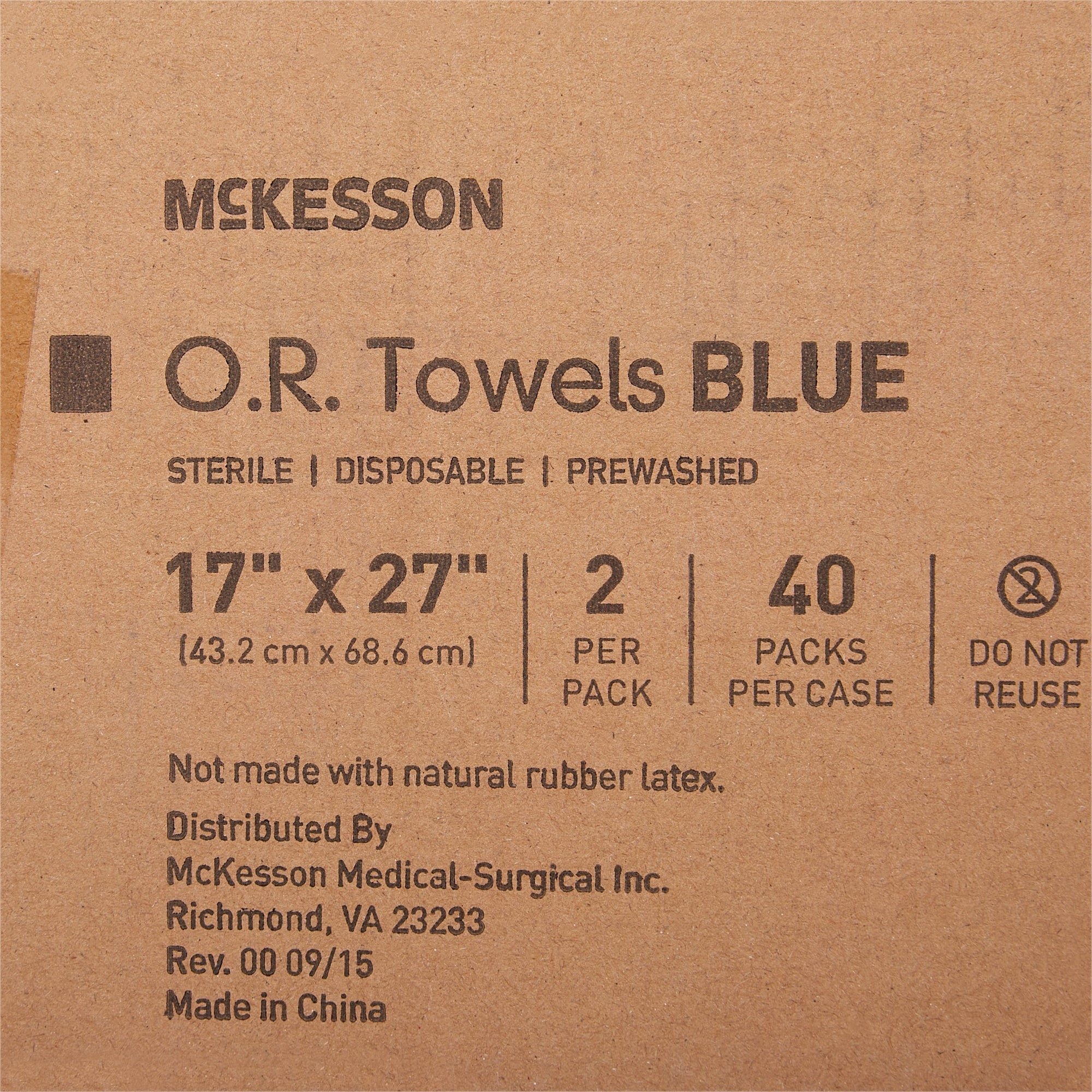o r towel mckesson 17 w x 27 l inch blue sterile packaging type each