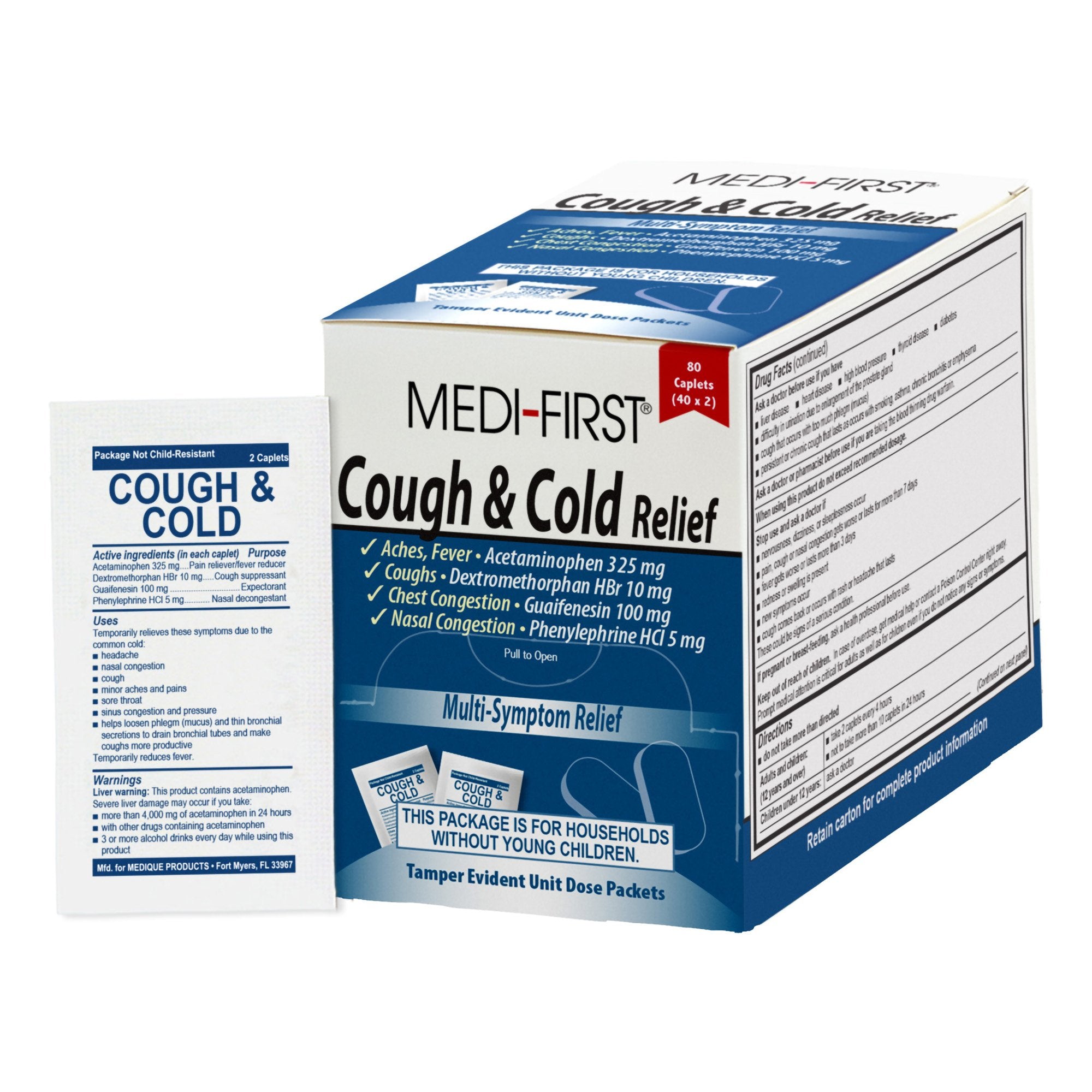 Cold and Cough Relief 325 mg - 10 mg - 100 mg - 5 mg Strength Caplet 80 Per Box, Packaging Type- Box