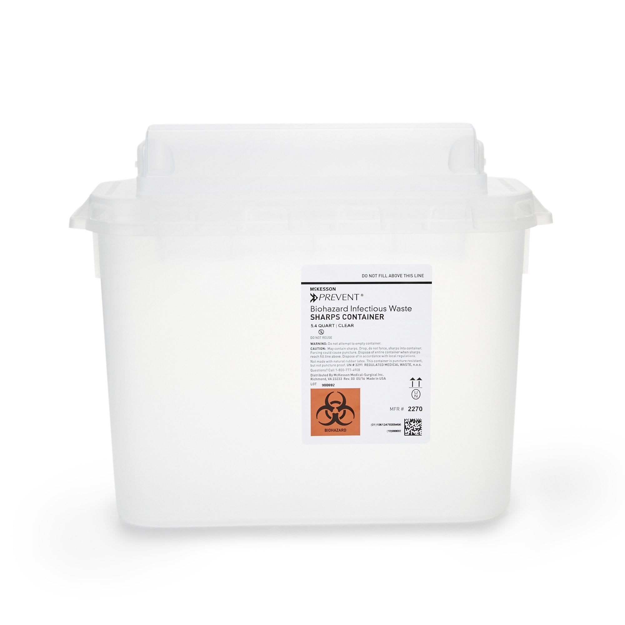 Sharps Container McKesson Prevent Translucent Base 11 H X 12 W X 4-3/4 D Inch Horizontal Entry 1.35 Gallon, Packaging Type- Each