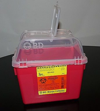 Sharps Container BD Red Base 10-3/10 X 11-3/10 X 6-4/5 Inch Vertical Entry 2 Gallon