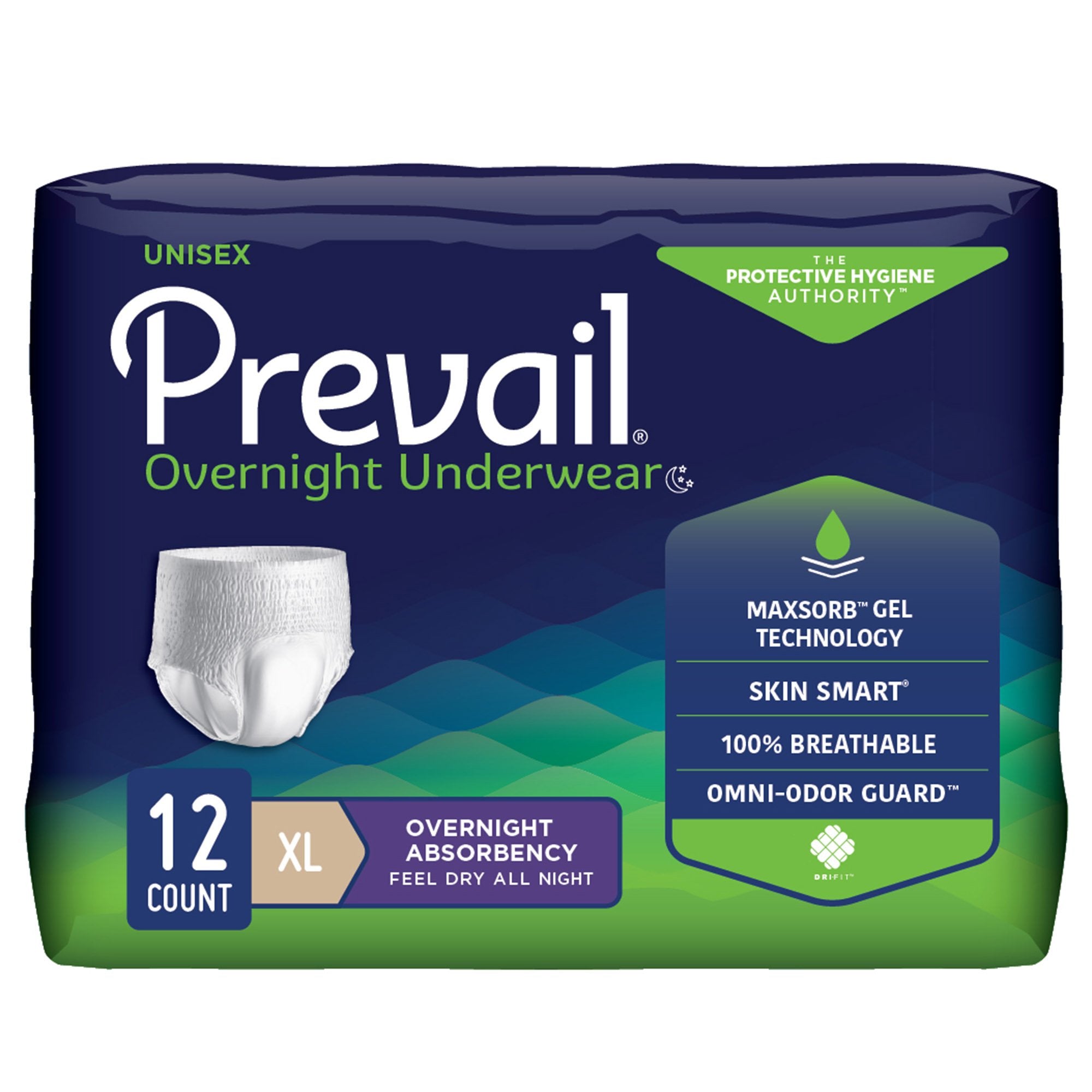 Unisex Adult Absorbent Underwear Prevail Overnight Pull On with Tear Away Seams X-Large Disposable Heavy Absorbency, Packaging Type- Case