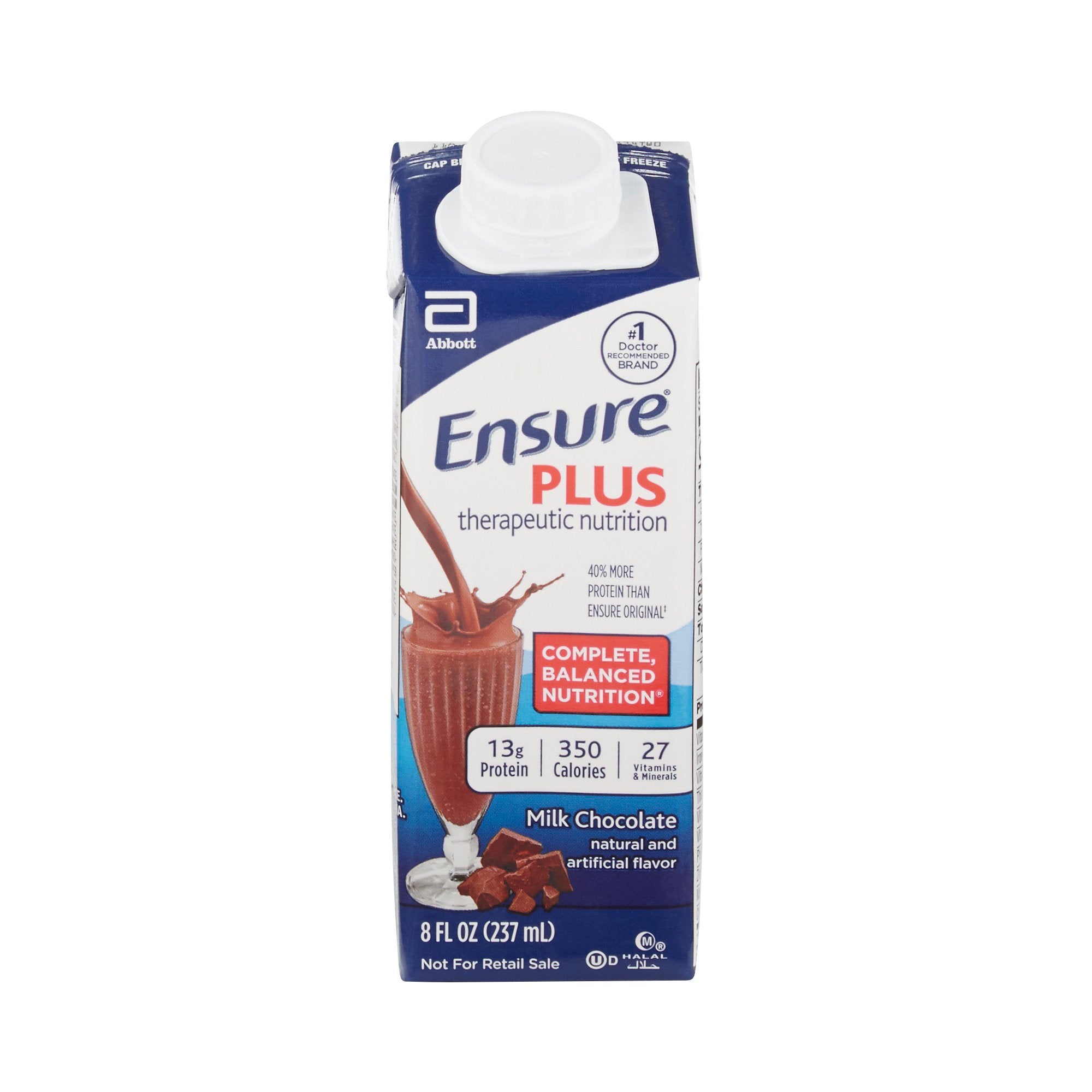 Oral Supplement Ensure® Plus Therapeutic Nutrition Milk Chocolate Flavor Liquid 8 oz. Reclosable Carton