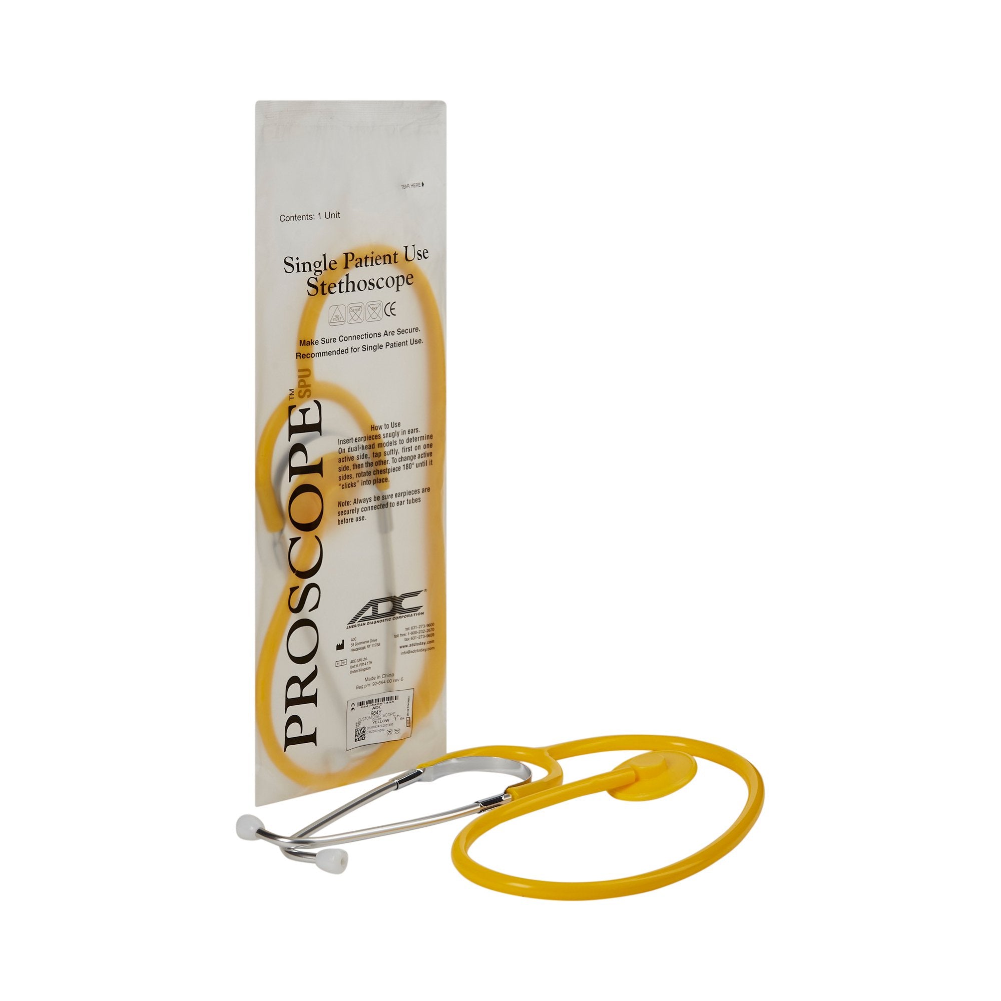 Disposable Stethoscope Proscope 664 Yellow 1-Tube 22 Inch Tube Single Sided Chestpiece