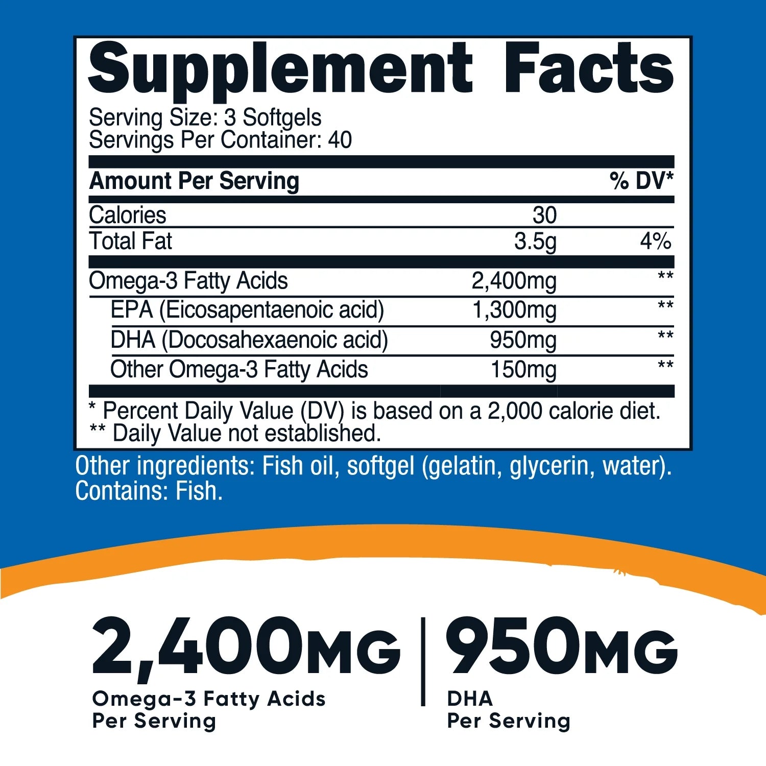 Omega 3 Fish Oil   2500MG, 120 Softgels (40 Serv)   Non Gmo, Gluten Free