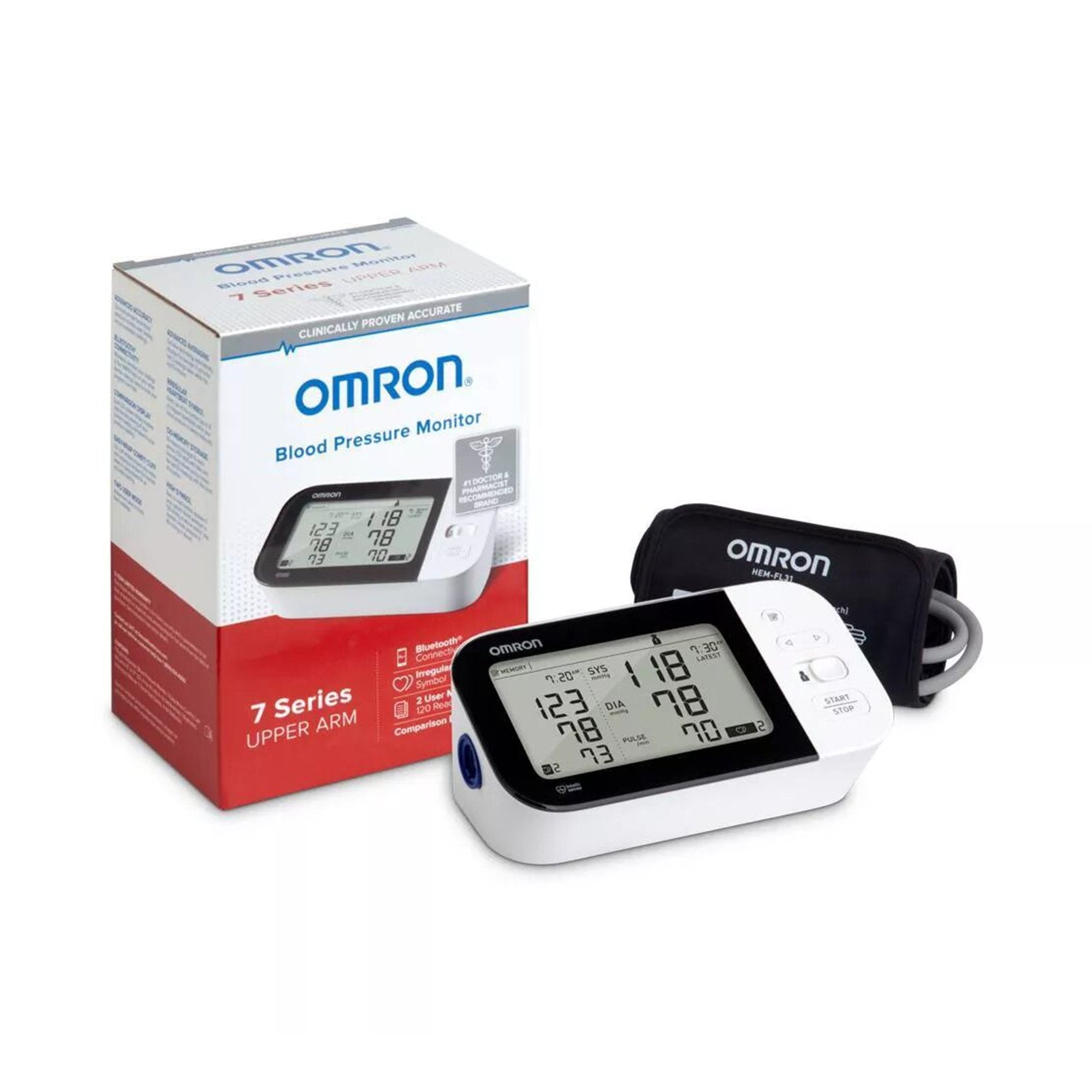 Home Automatic Digital Blood Pressure Monitor Omron7 Series Wide Range Nylon Cuff 23   43 cm Desk Model