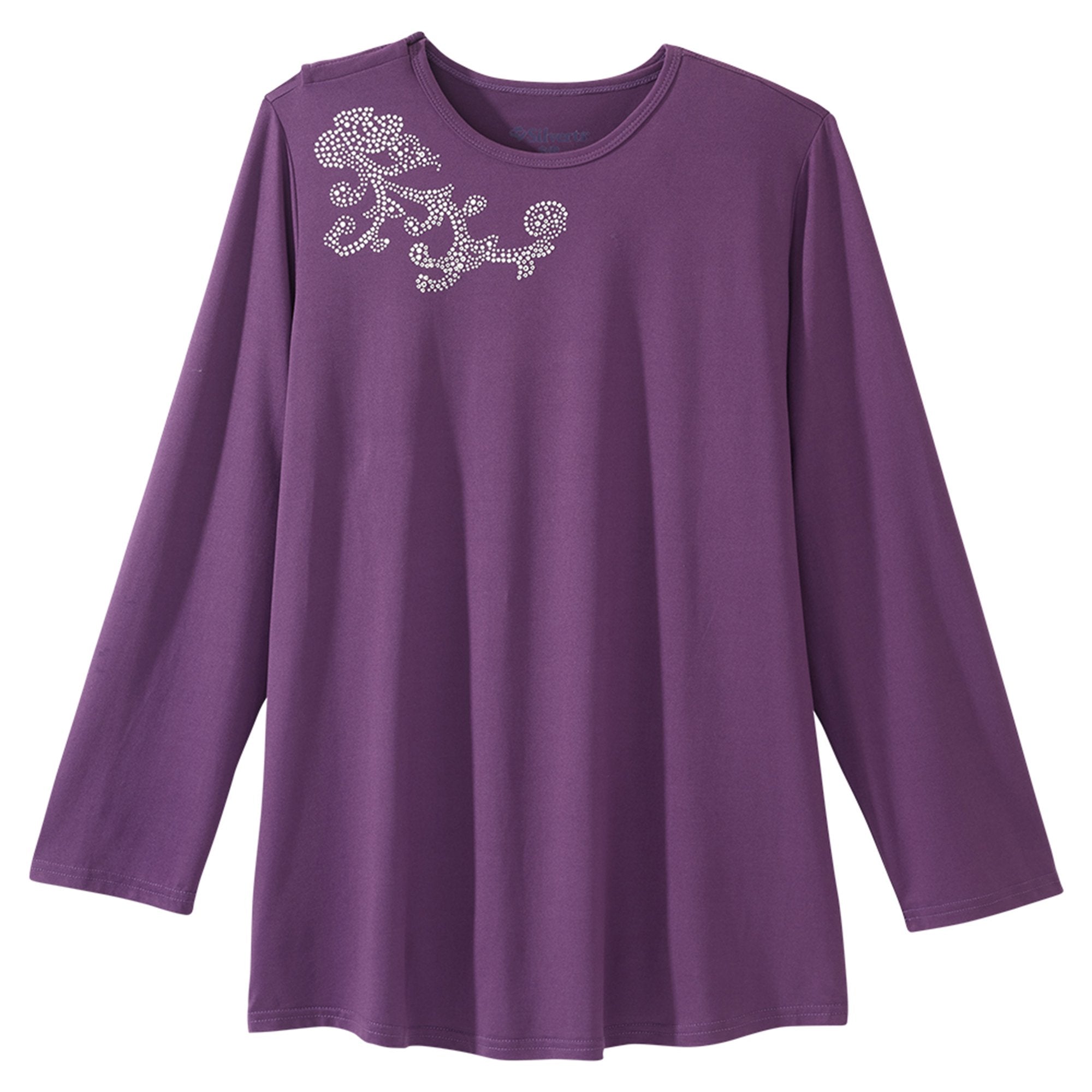 Adaptive Shirt Silverts® 2X-Large Eggplant Without Pockets Long Sleeve Female