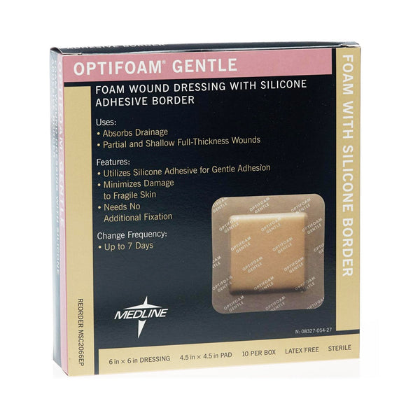 Foam Dressing Optifoam Gentle 6 X 6 Inch With Border Waterproof Backing Silicone Border Square Sterile