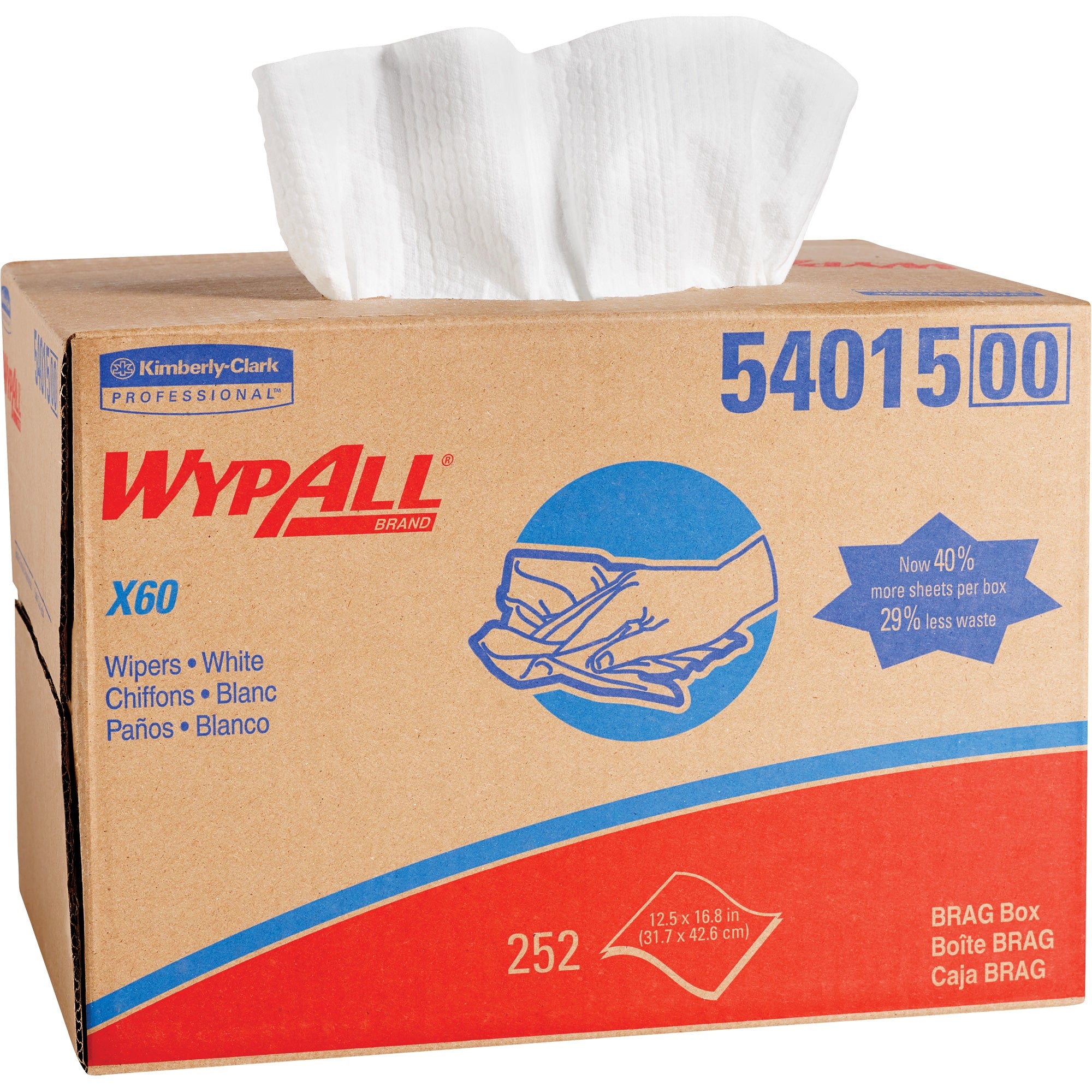 Task Wipe WypAll X60 White NonSterile Hydroknit Fabric 12-1/2 X 16-4/5 Inch Disposable, Packaging Type- Case