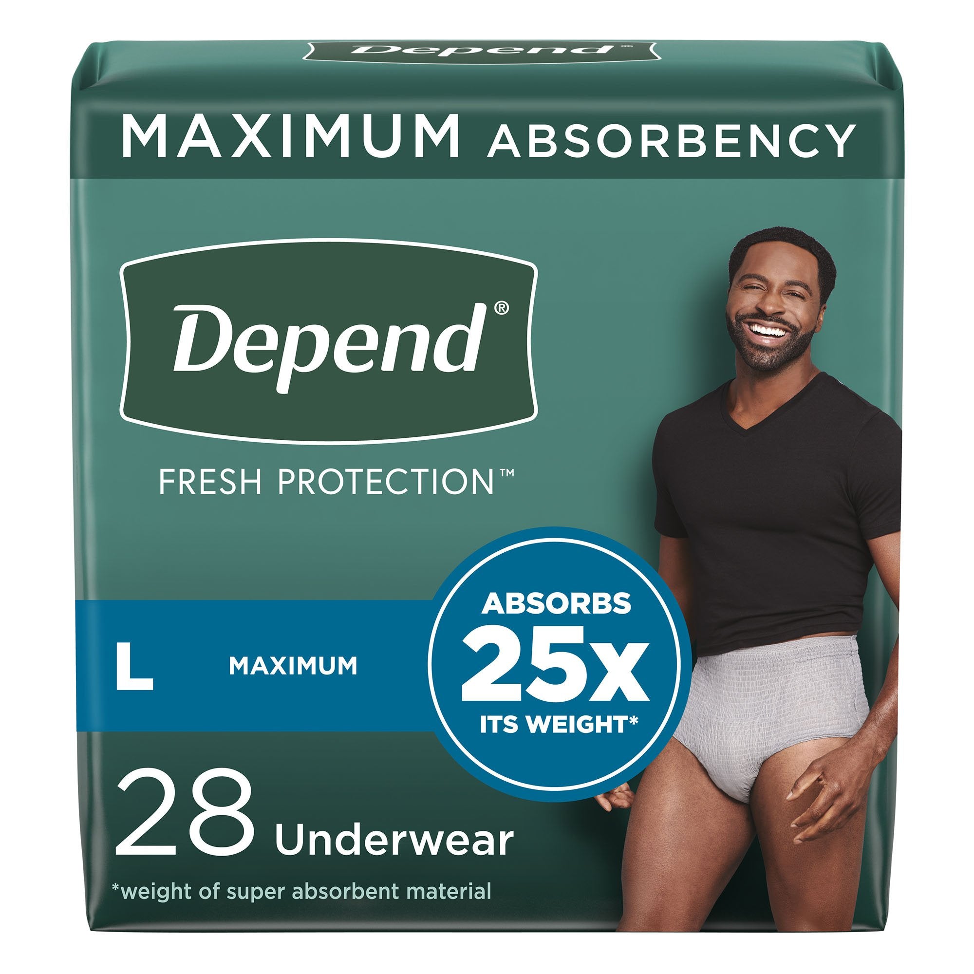 Male Adult Absorbent Underwear Depend Fresh Protection Waistband Style Large Disposable Heavy Absorbency, Packaging Type- Case