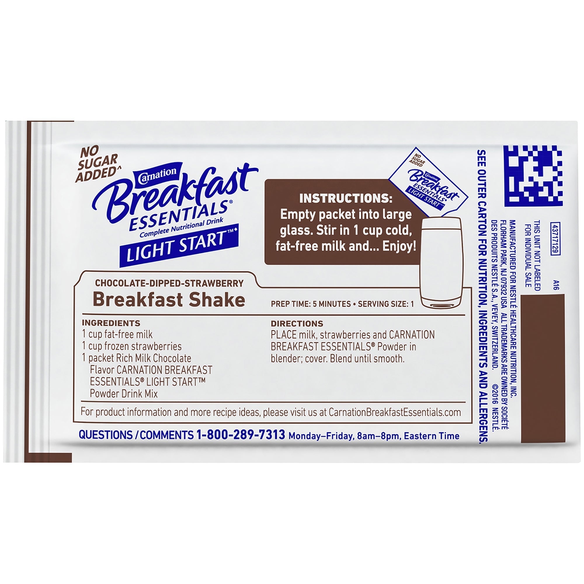 oral supplement carnation breakfast essentials® light start rich milk chocolate flavor powder 0 705 oz individual packet