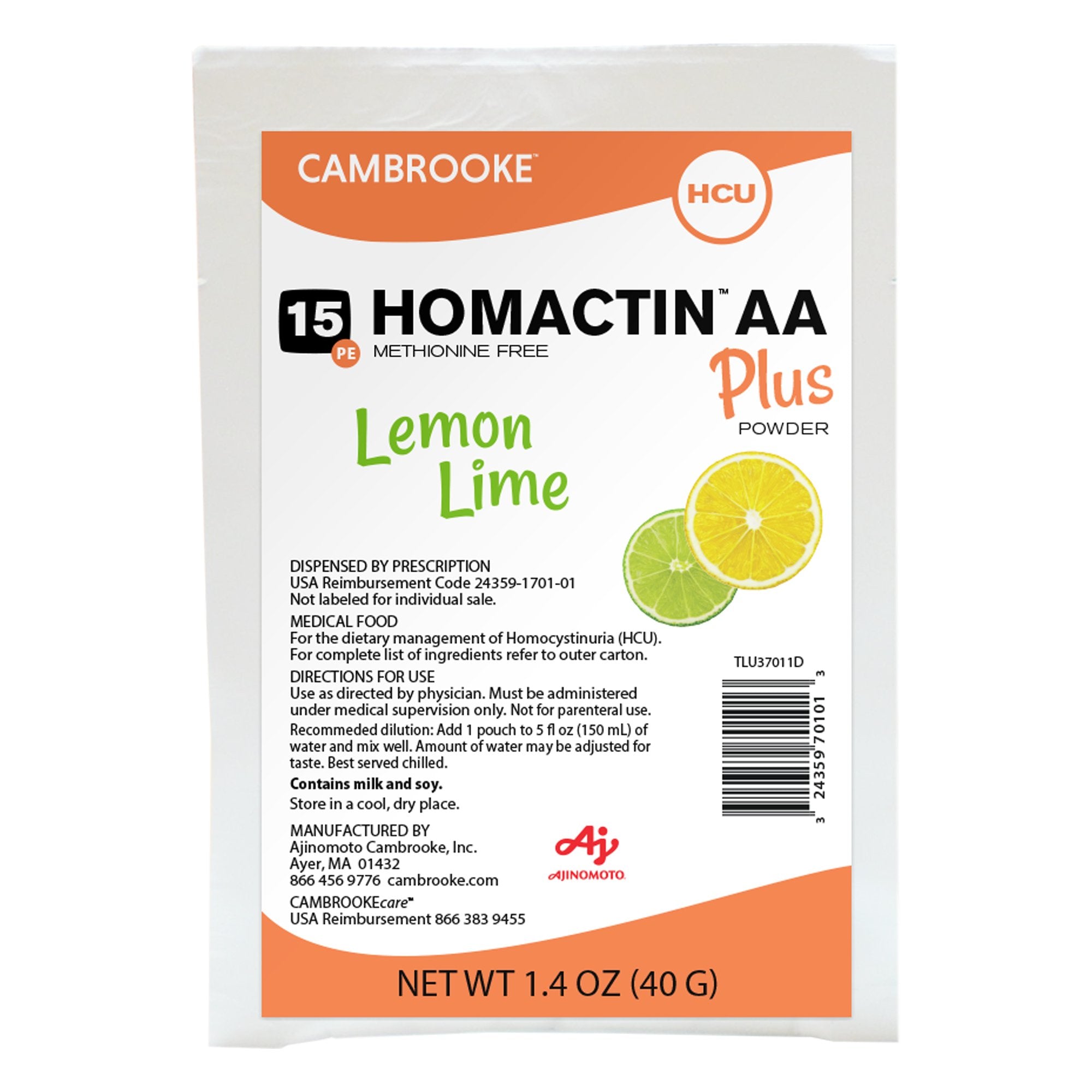 Oral Supplement Homactin AA Plus Lemon Lime Flavor Powder 1.4 oz. Individual Packet