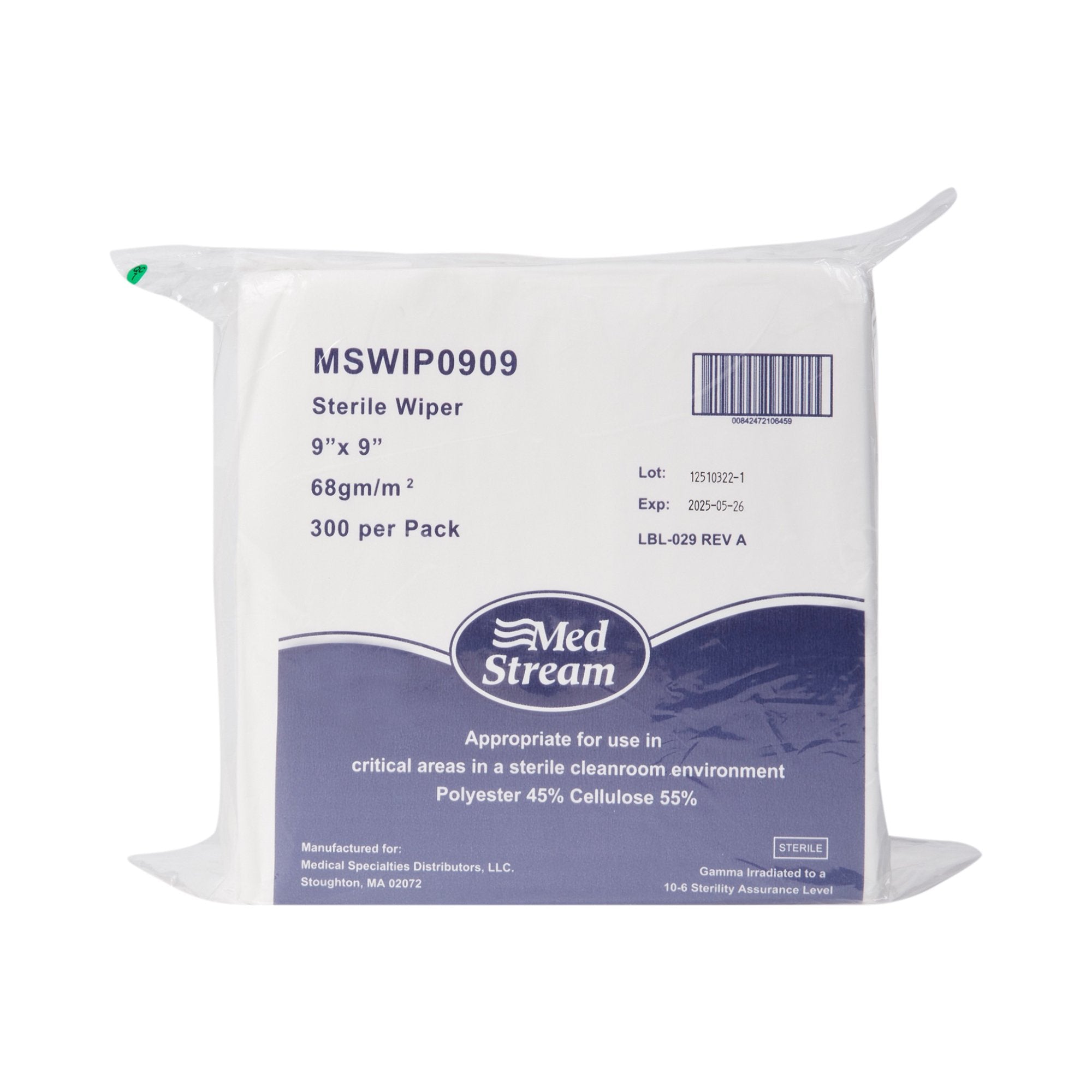 Cleanroom Wipe McKesson ISO Class 5 White Sterile Polyester / Cellulose 9 X 9 Inch Disposable, Packaging Type- Case