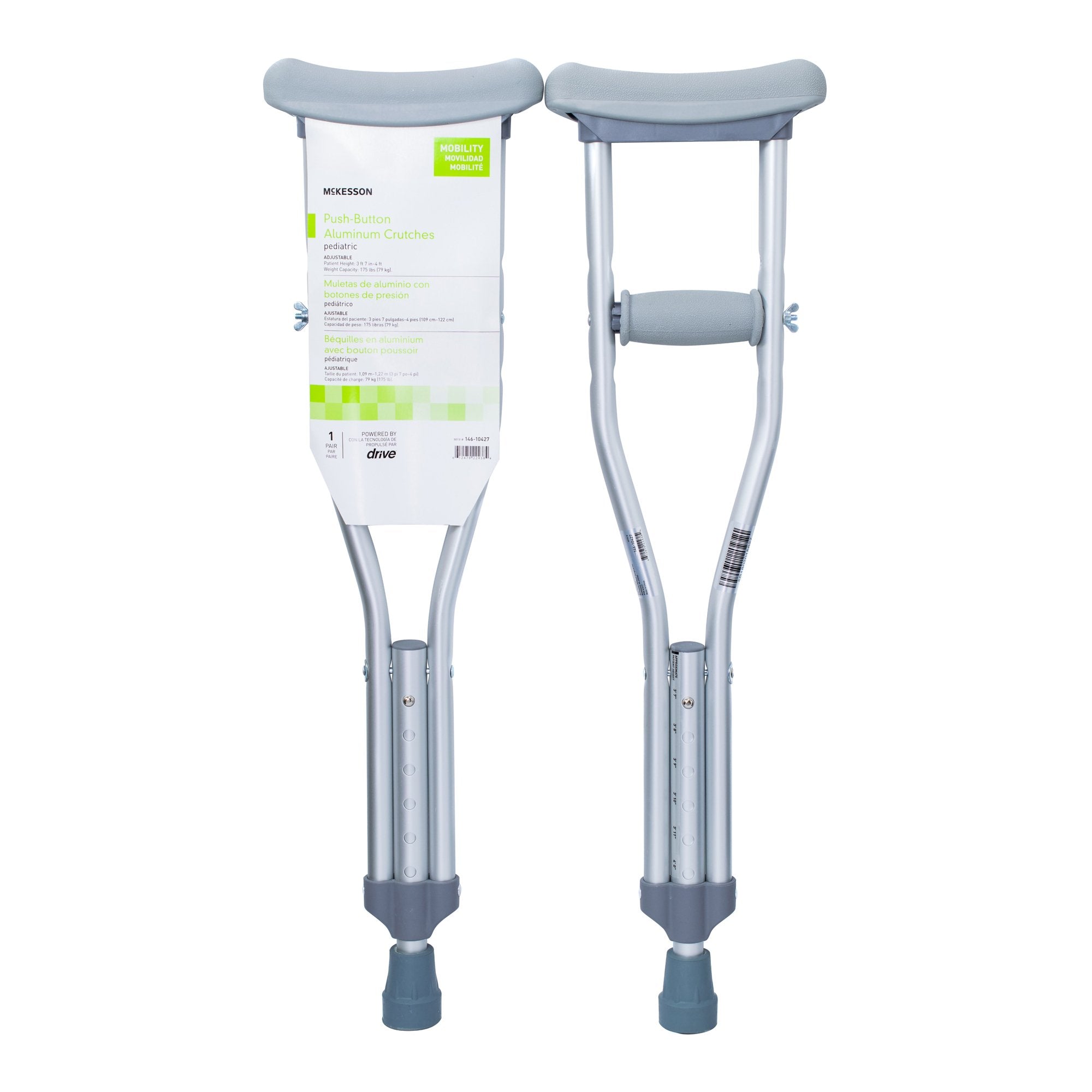 Underarm Crutches McKesson Pediatric 3 Foot 7 Inch to 4 Foot User Height Aluminum Frame 175 lbs. Weight Capacity, Packaging Type- Case