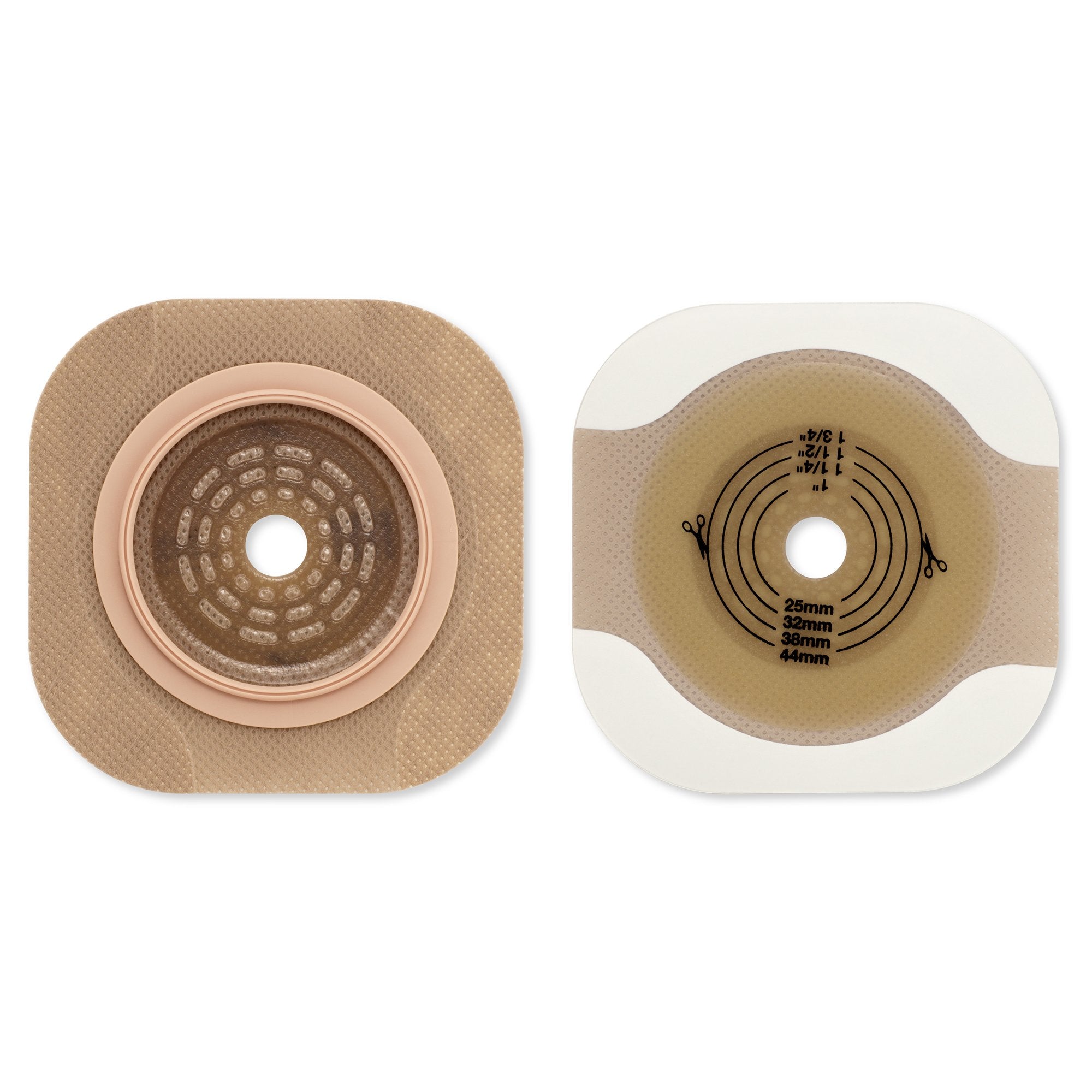 Ostomy Barrier New Image Flat CeraPlus Precut, Extended Wear Adhesive Tape Borders 1 3/4 Inch Flange Green Code 1 1/8 Inch Opening