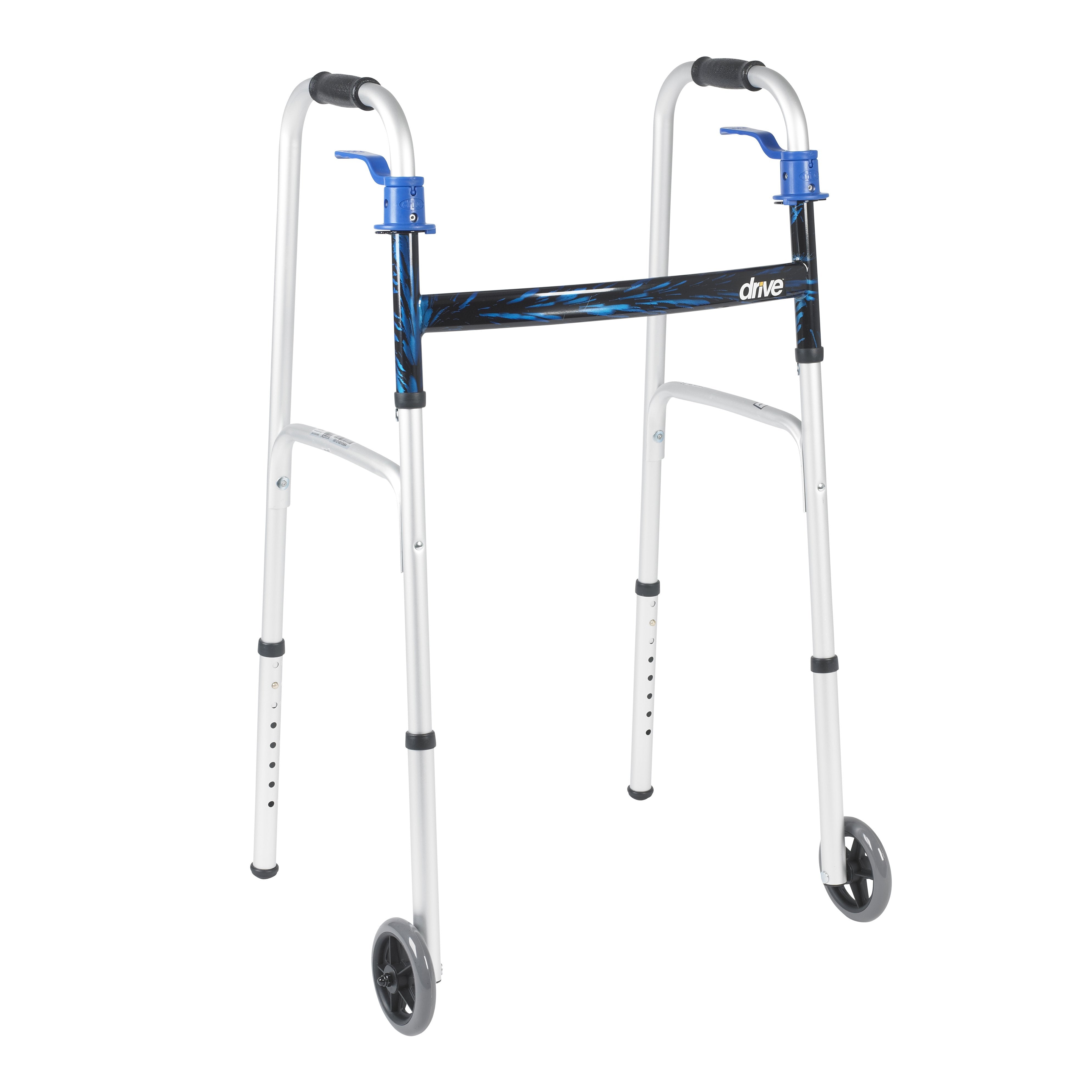 Dual Release Folding Walker Adjustable Height drive Aluminum Frame 350 lbs. Weight Capacity 32 to 39 Inch Height