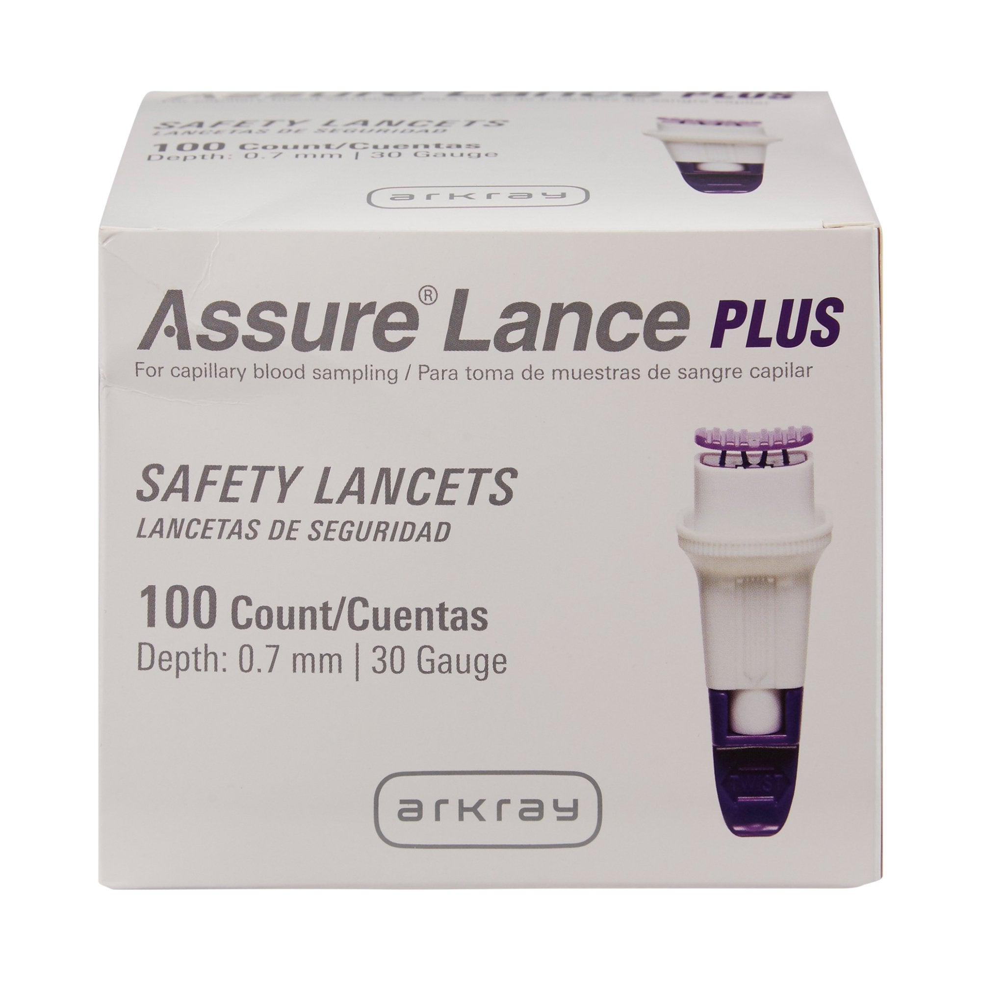 Safety Lancet Assure 30 Gauge Protective Safety Cap Push Button Activation Finger